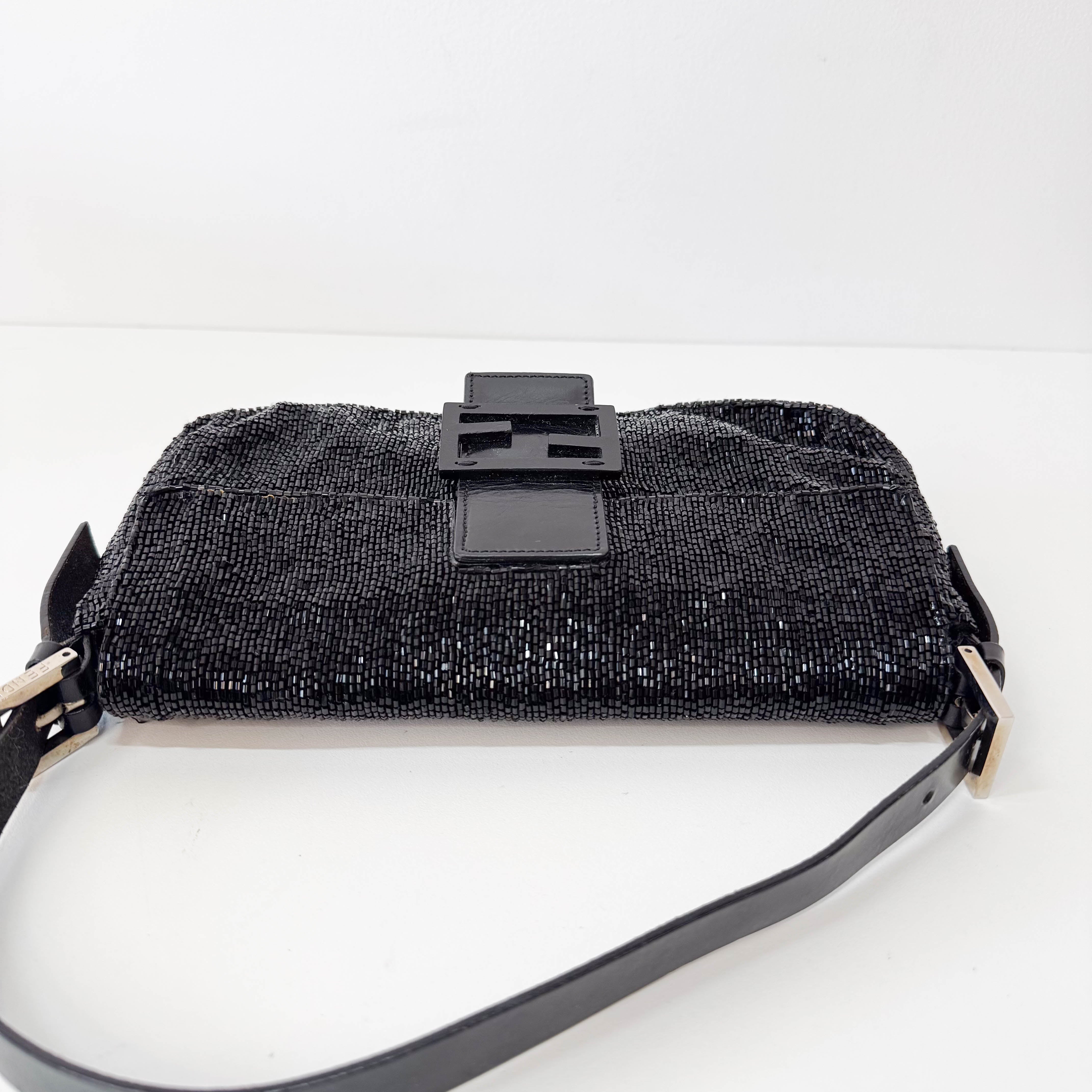 Baguette Black Beaded Shoulder Bag