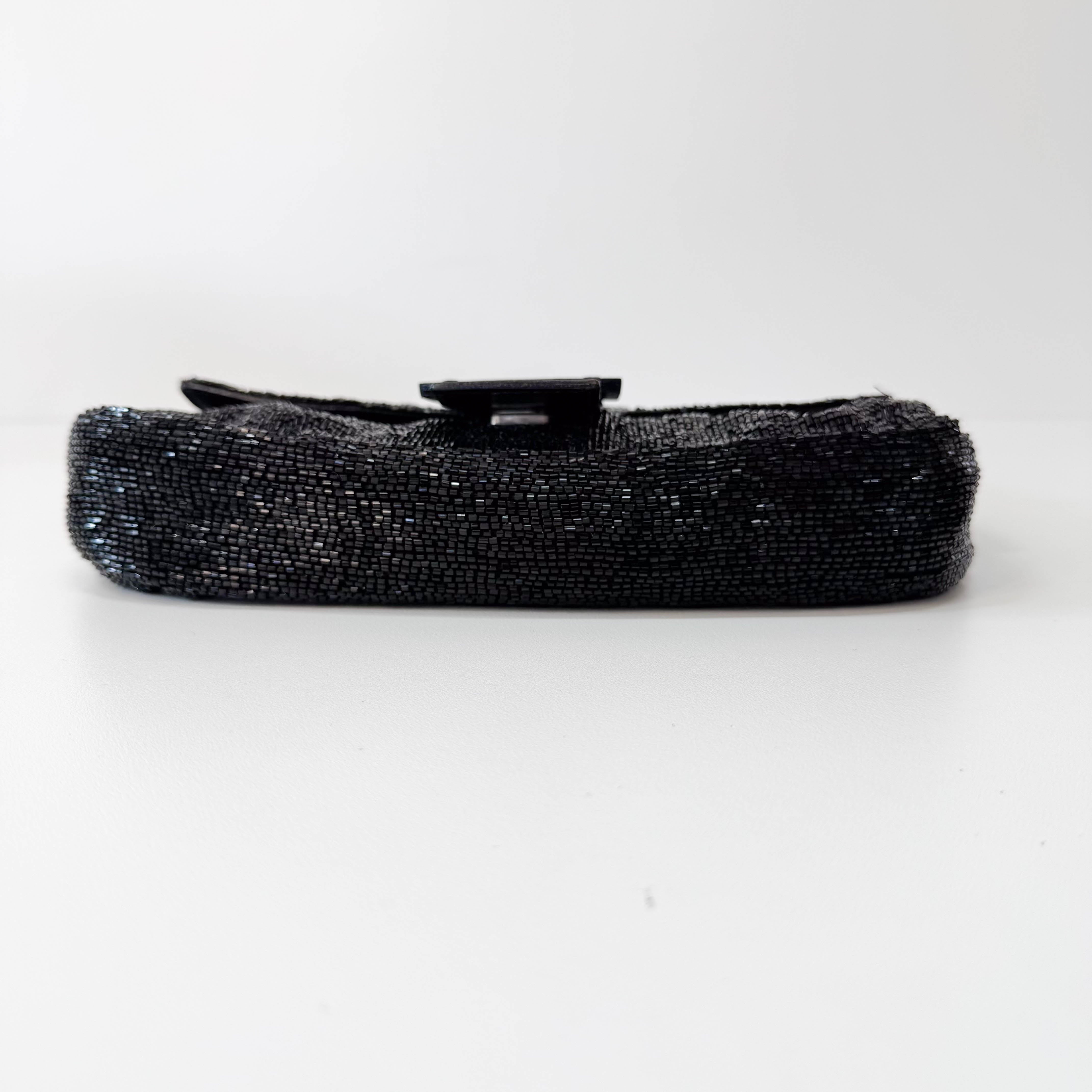 Baguette Black Beaded Shoulder Bag