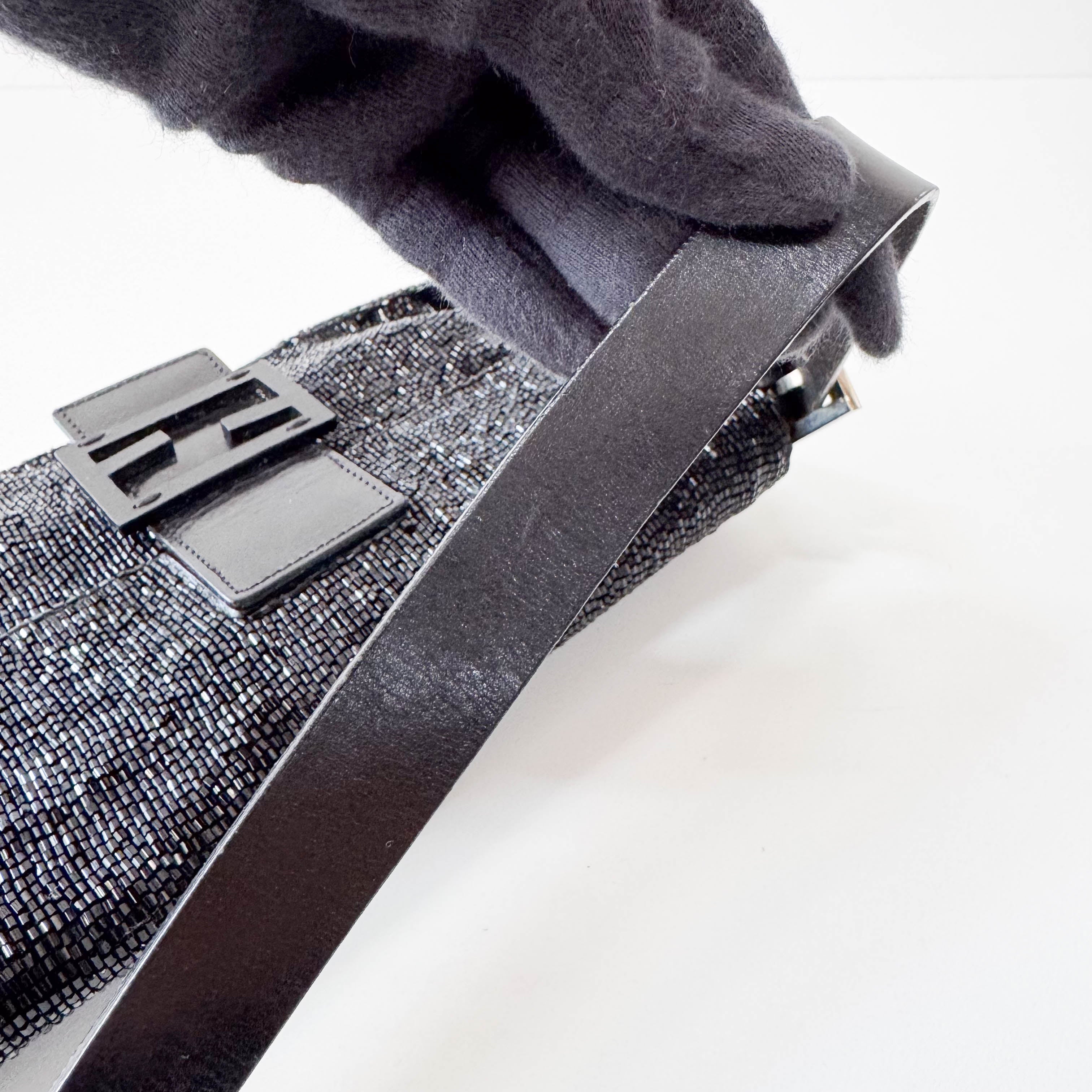 Baguette Black Beaded Shoulder Bag