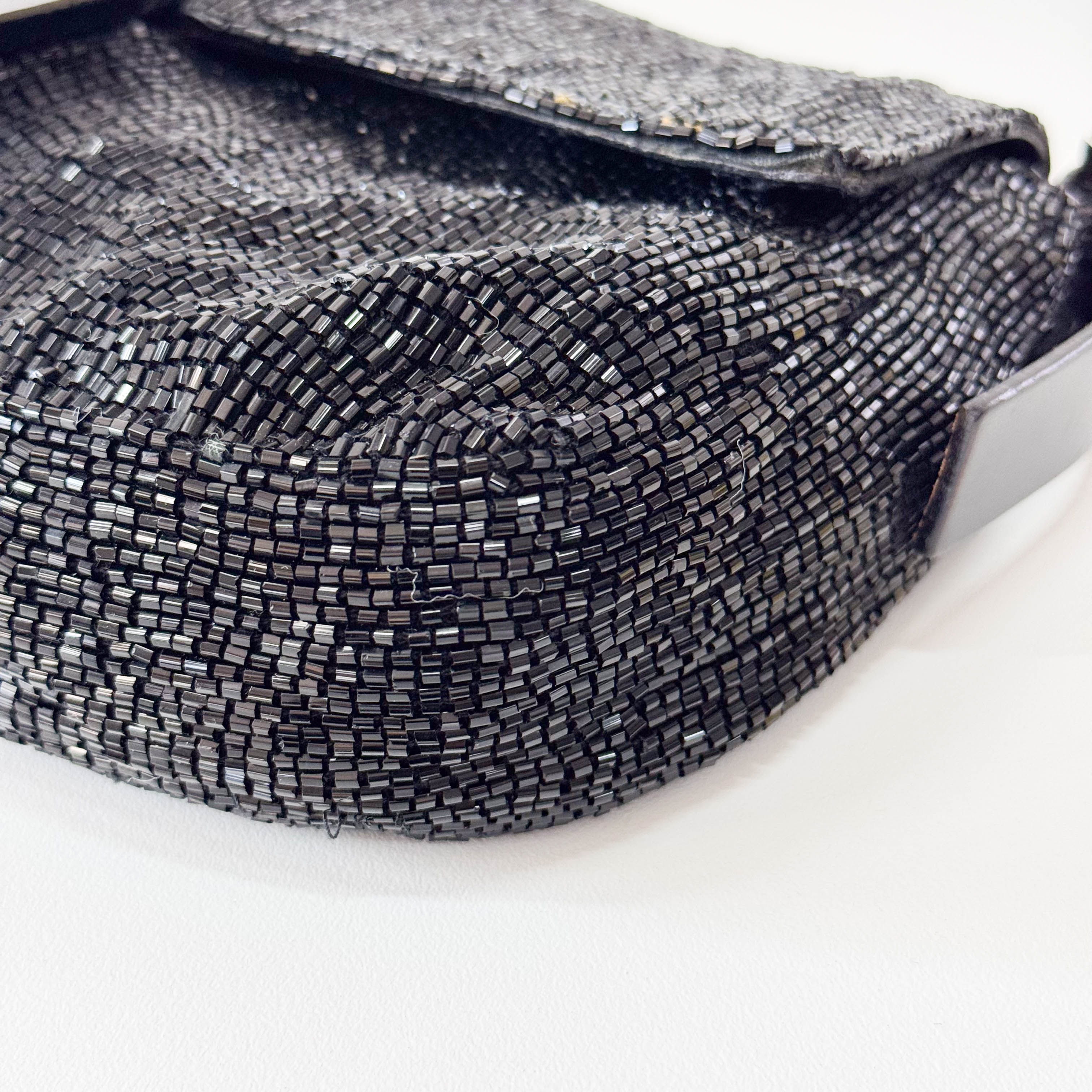 Baguette Black Beaded Shoulder Bag