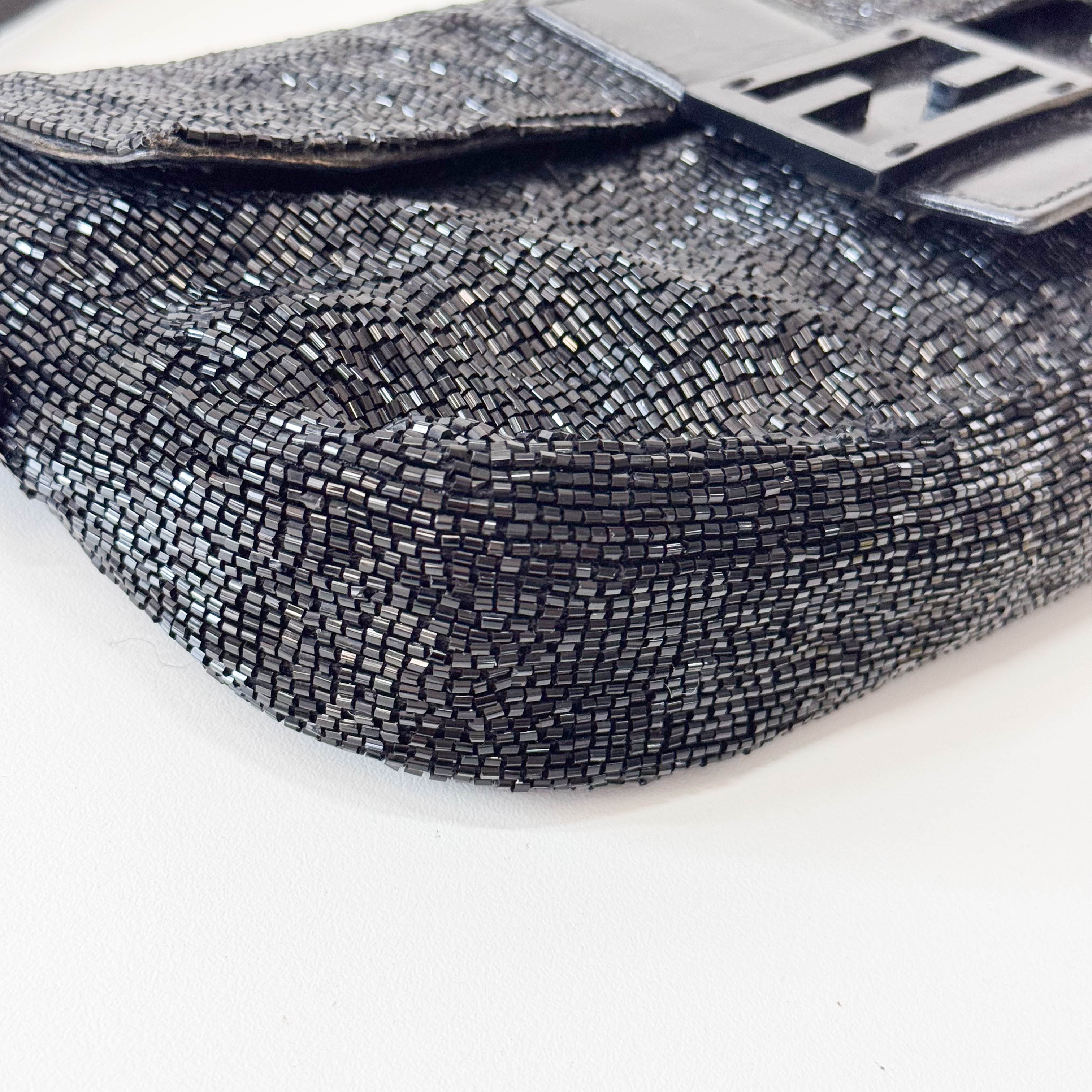 Baguette Black Beaded Shoulder Bag