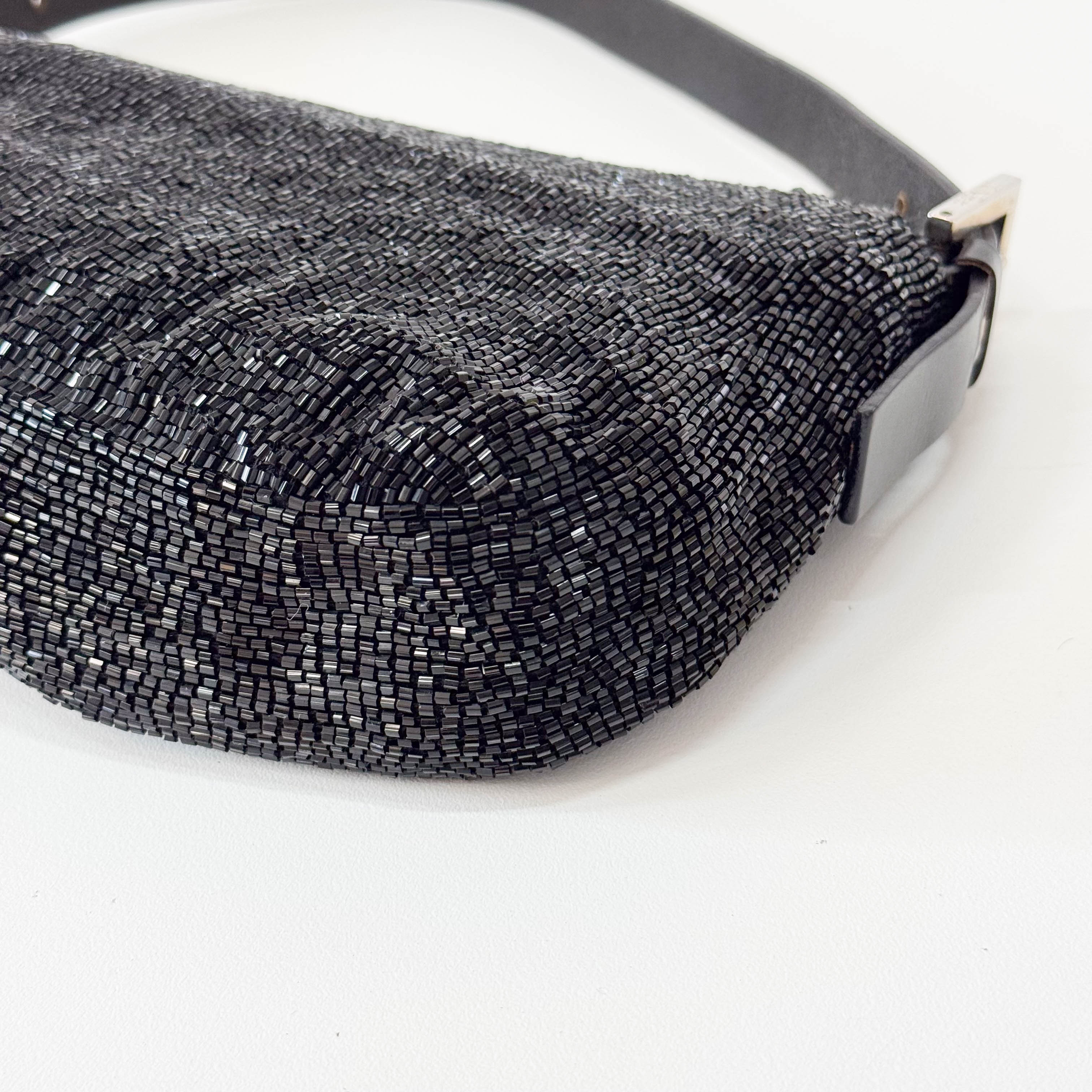 Baguette Black Beaded Shoulder Bag