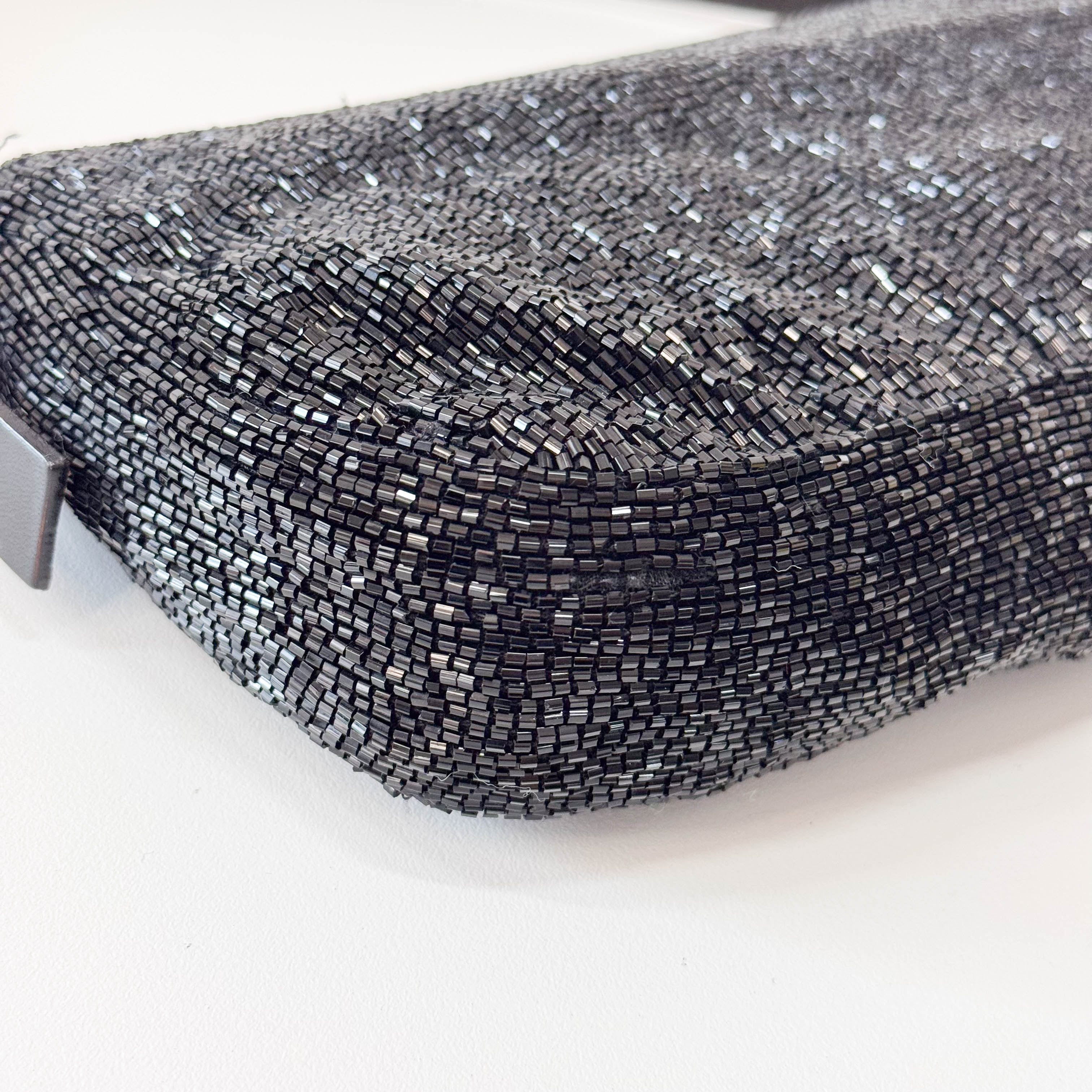 Baguette Black Beaded Shoulder Bag
