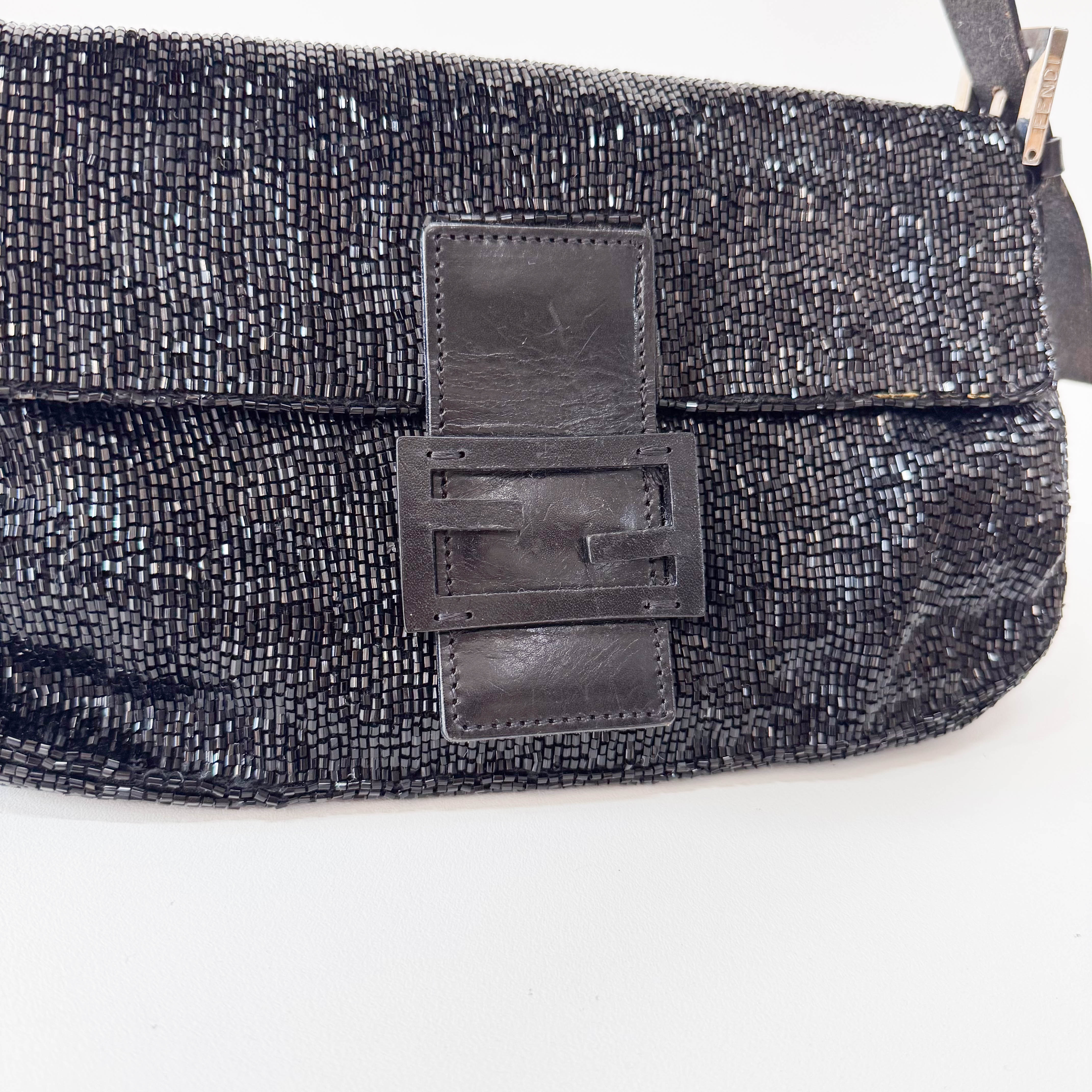 Baguette Black Beaded Shoulder Bag