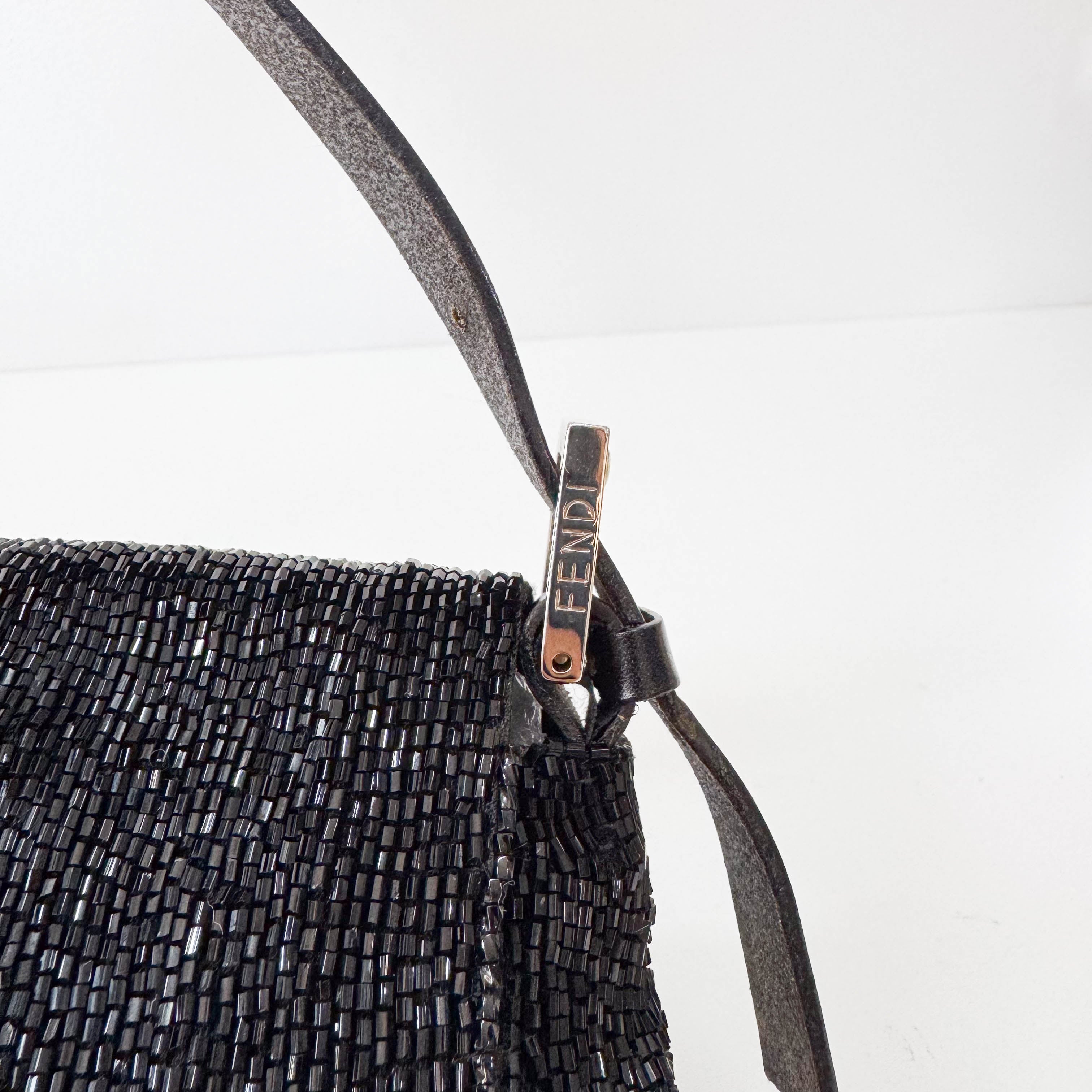 Baguette Black Beaded Shoulder Bag
