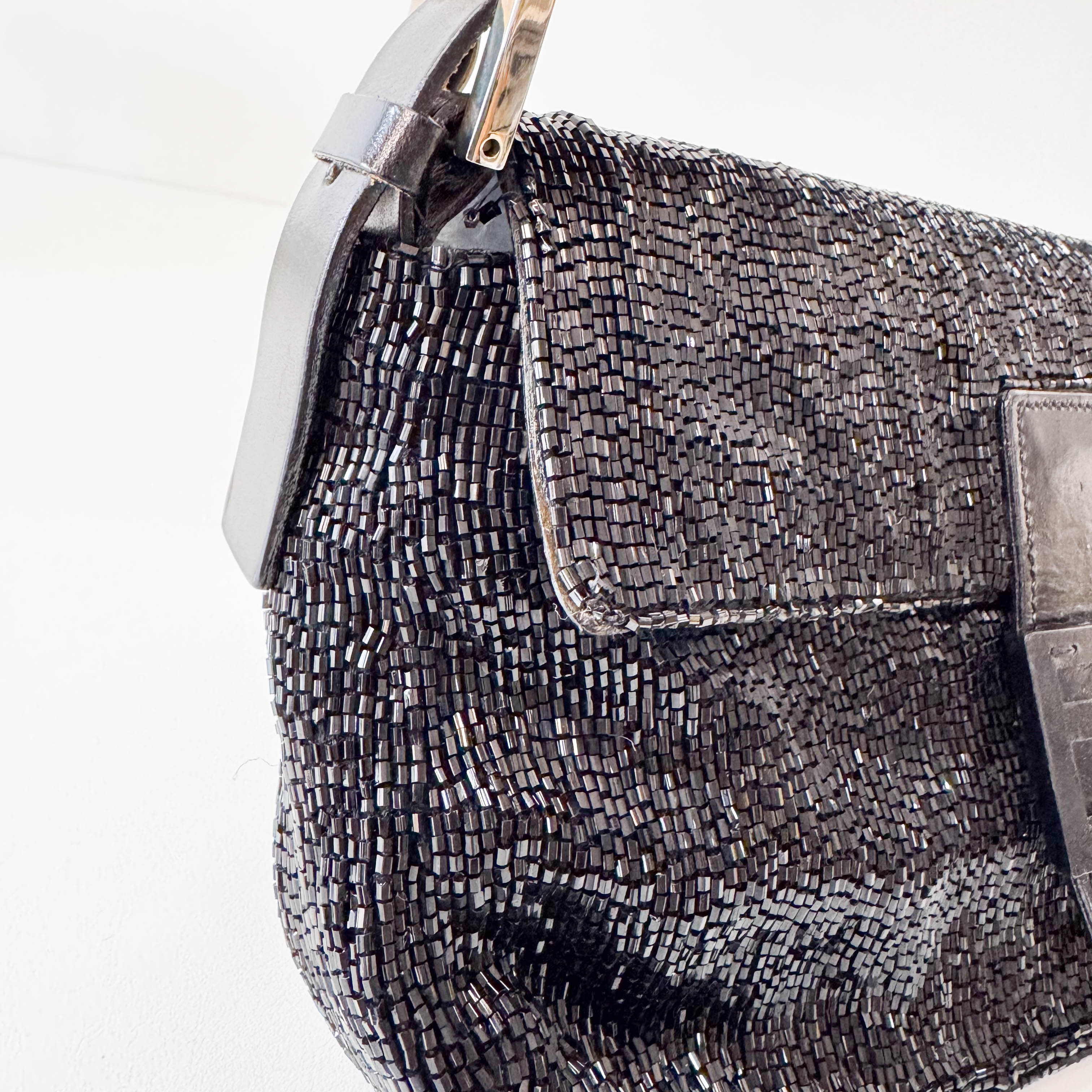 Baguette Black Beaded Shoulder Bag