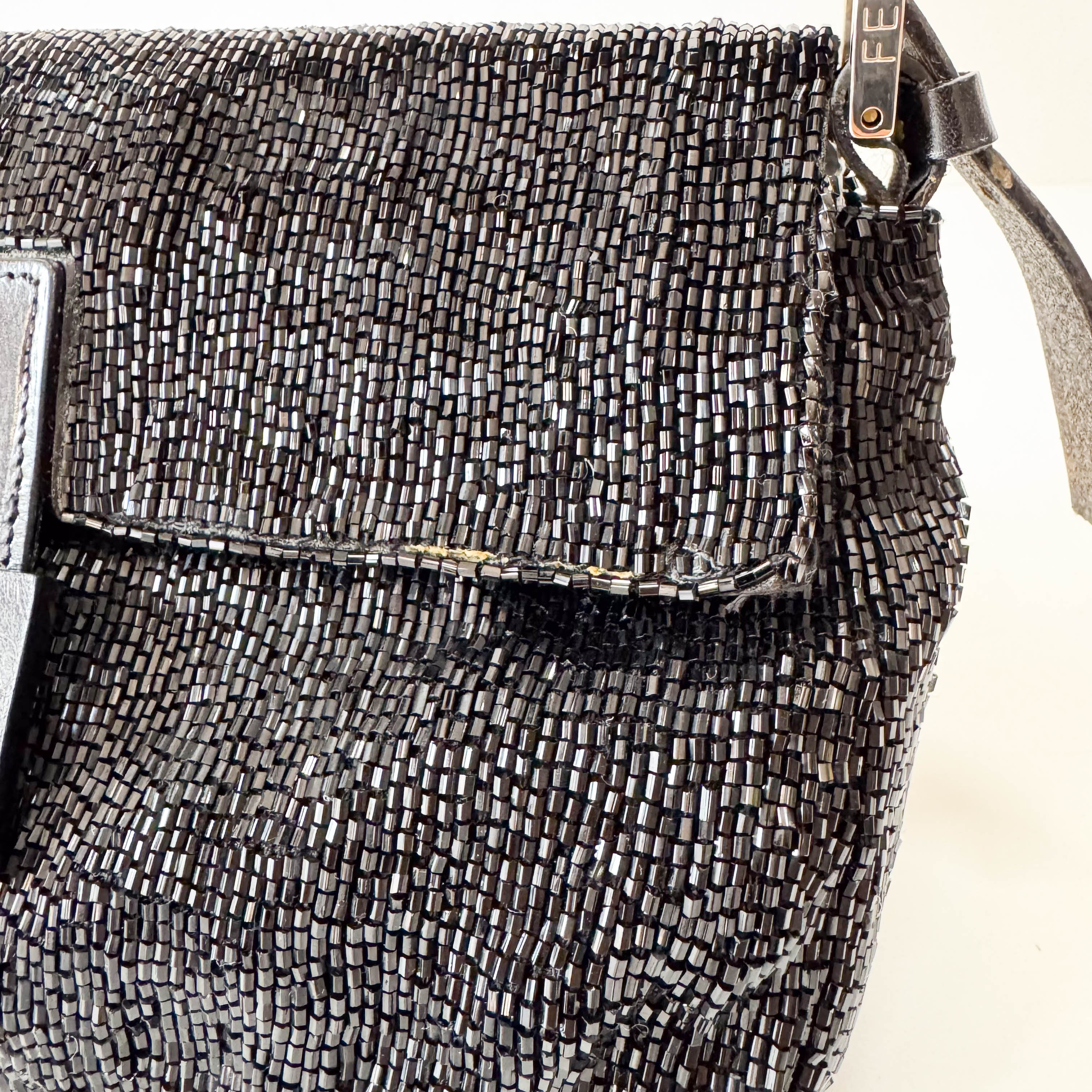Baguette Black Beaded Shoulder Bag