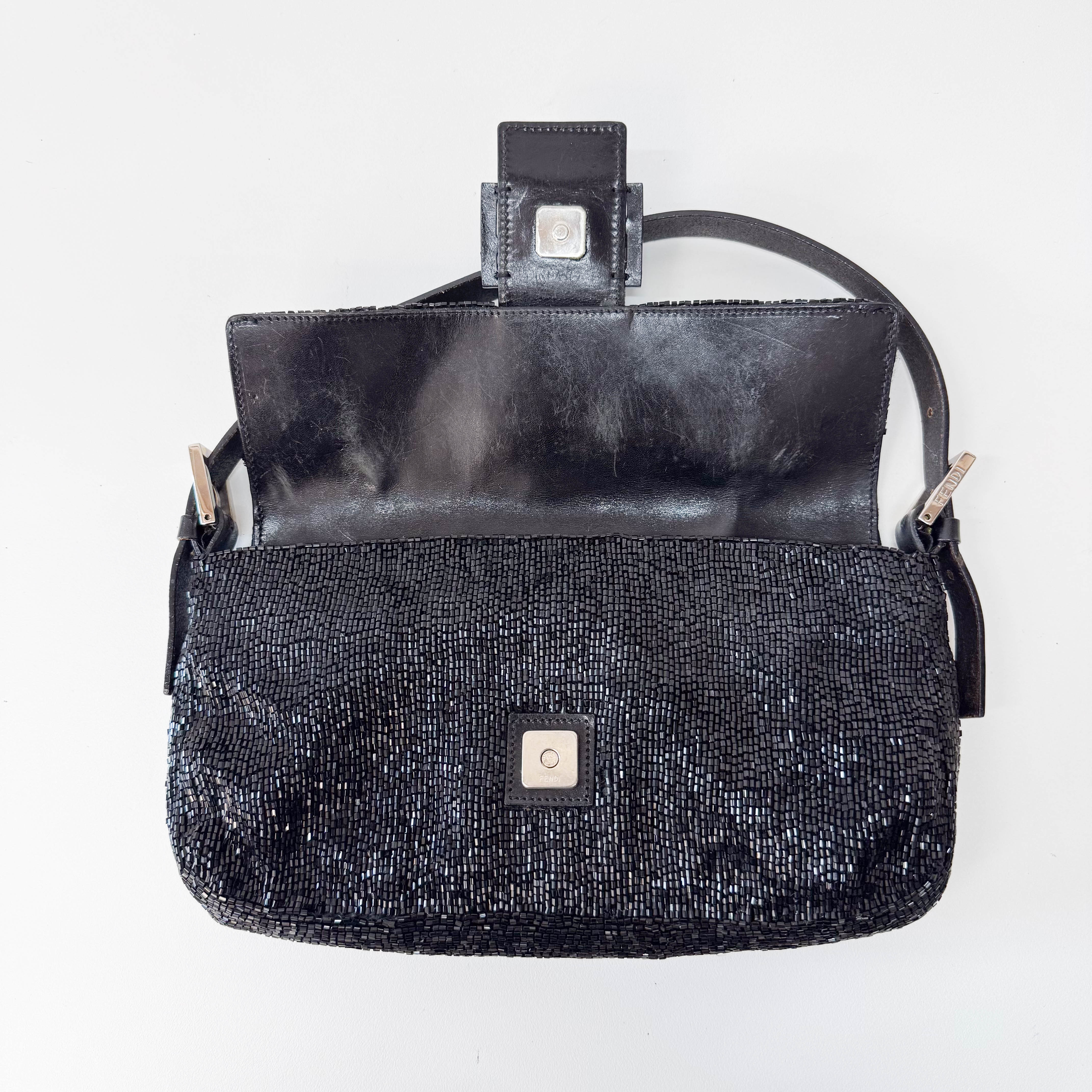 Baguette Black Beaded Shoulder Bag