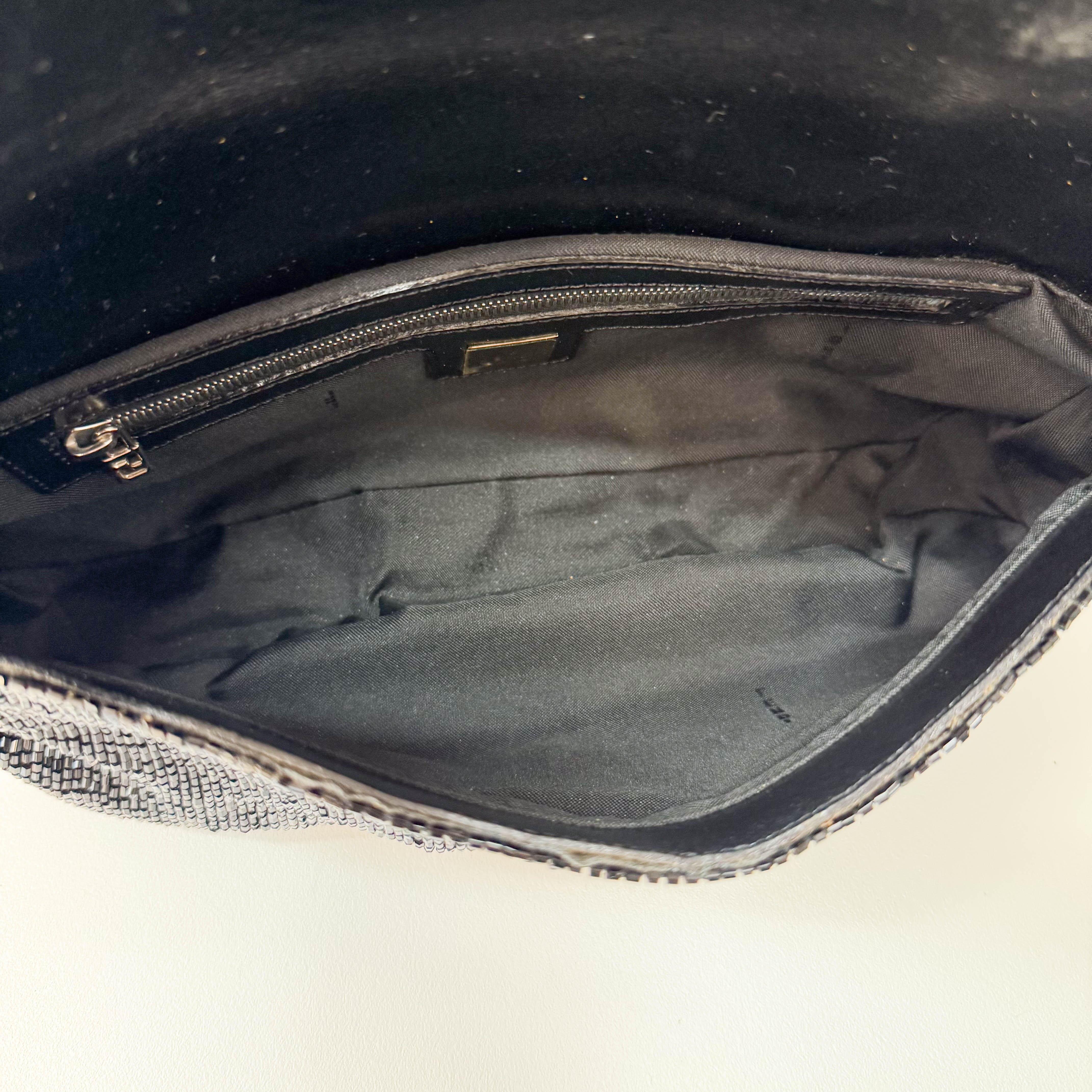 Baguette Black Beaded Shoulder Bag