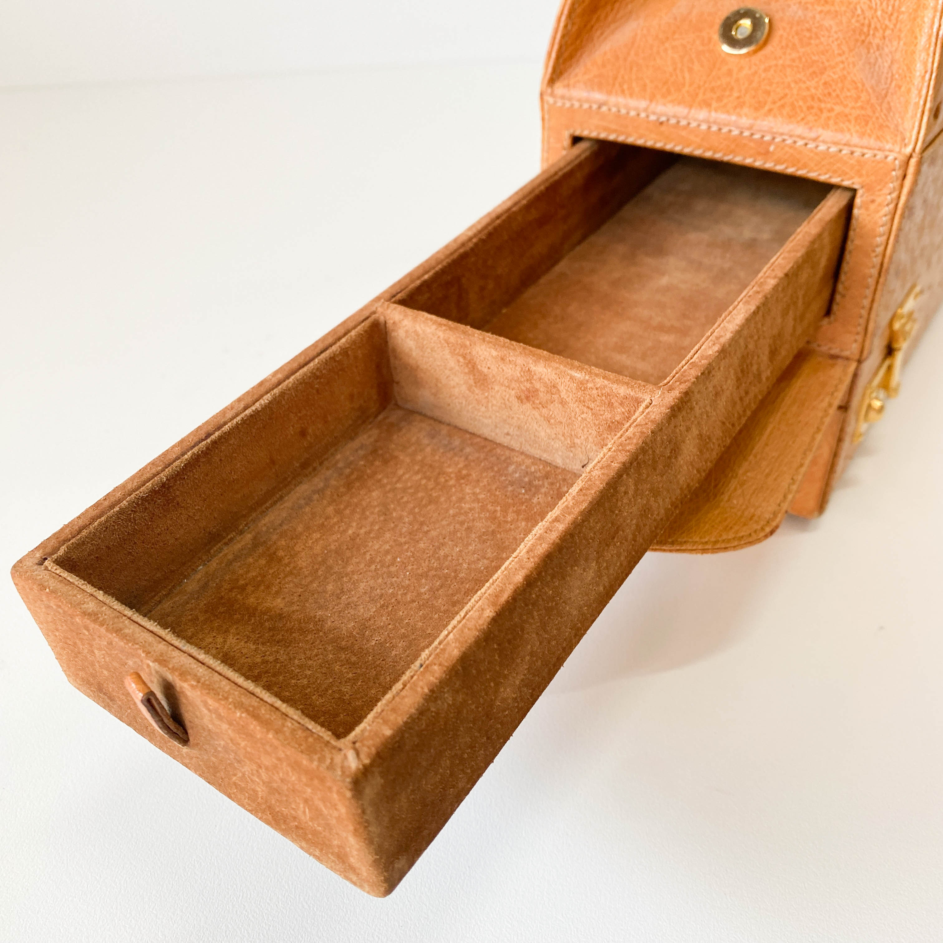 Brown Leather Trunk Hand Bag