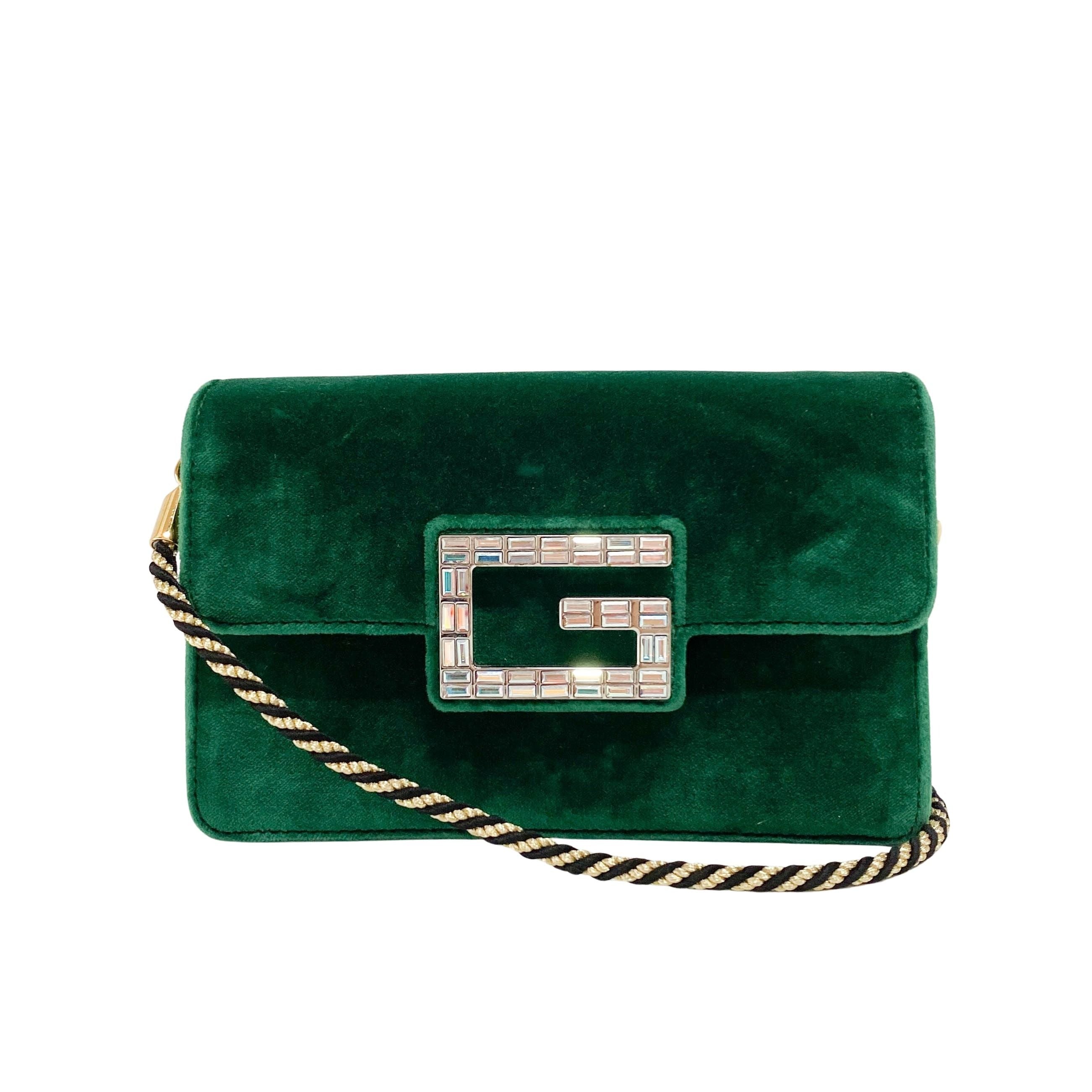 Green Velvet Rhinestones G Buckle