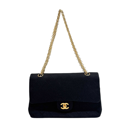 Classic Double Flap Matelasse Black Cotton Shoulder Bag