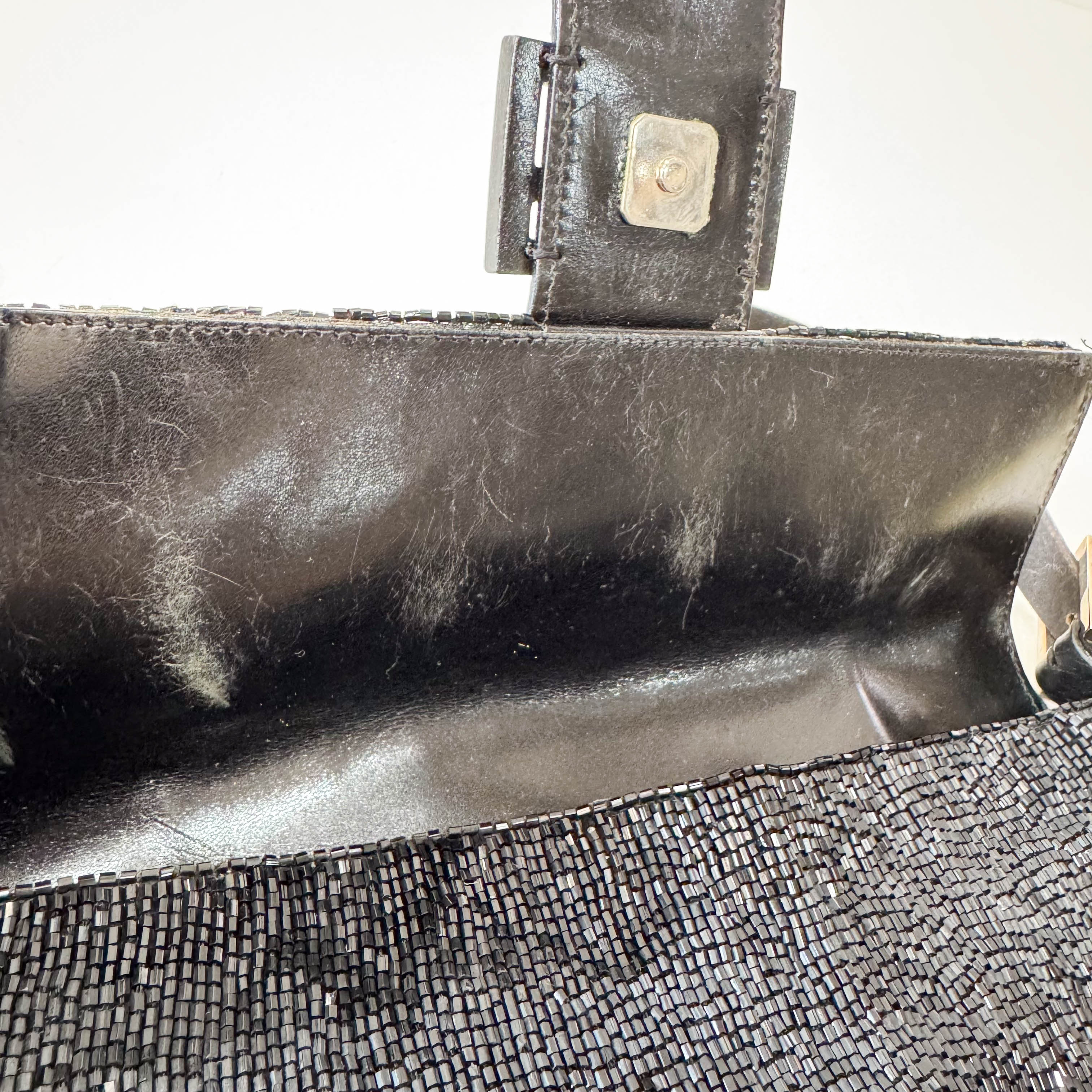 Baguette Black Beaded Shoulder Bag