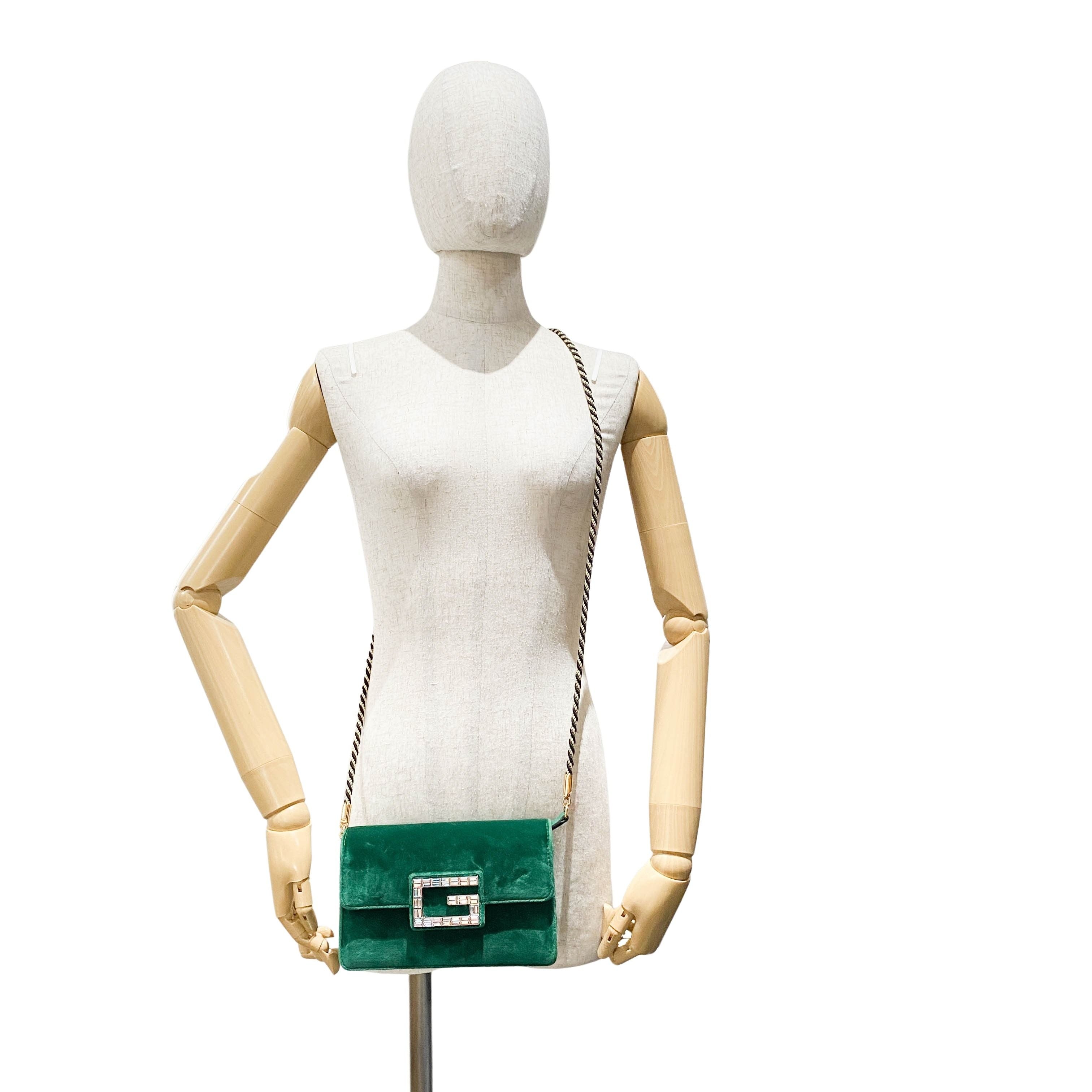 Green Velvet Rhinestones G Buckle