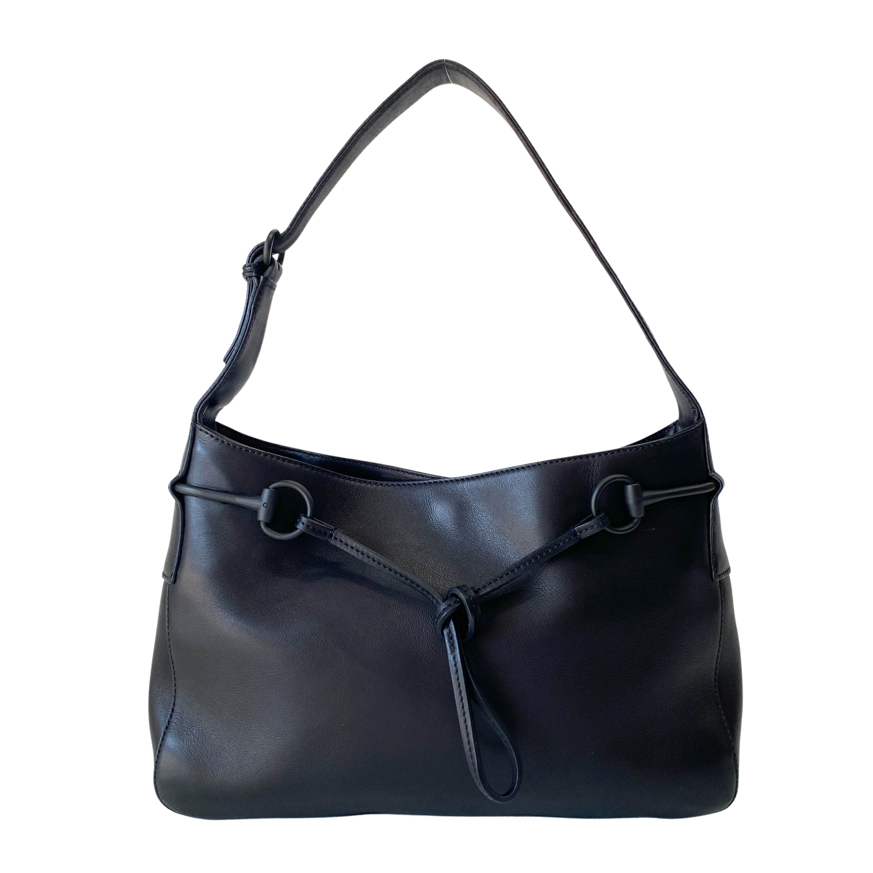 Horsebit Black Leather Shoulder Bag