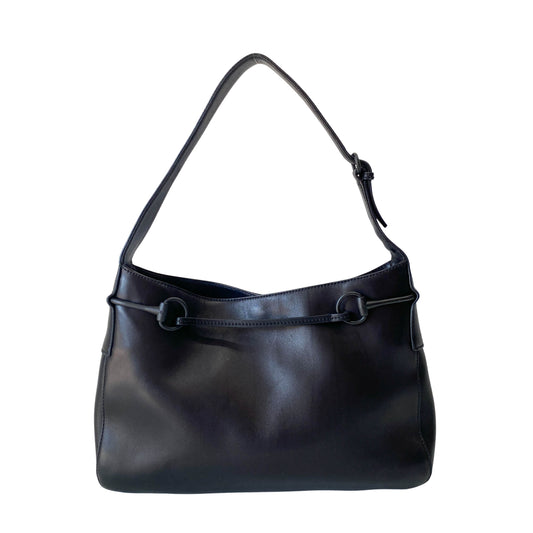 Horsebit Black Leather Shoulder Bag
