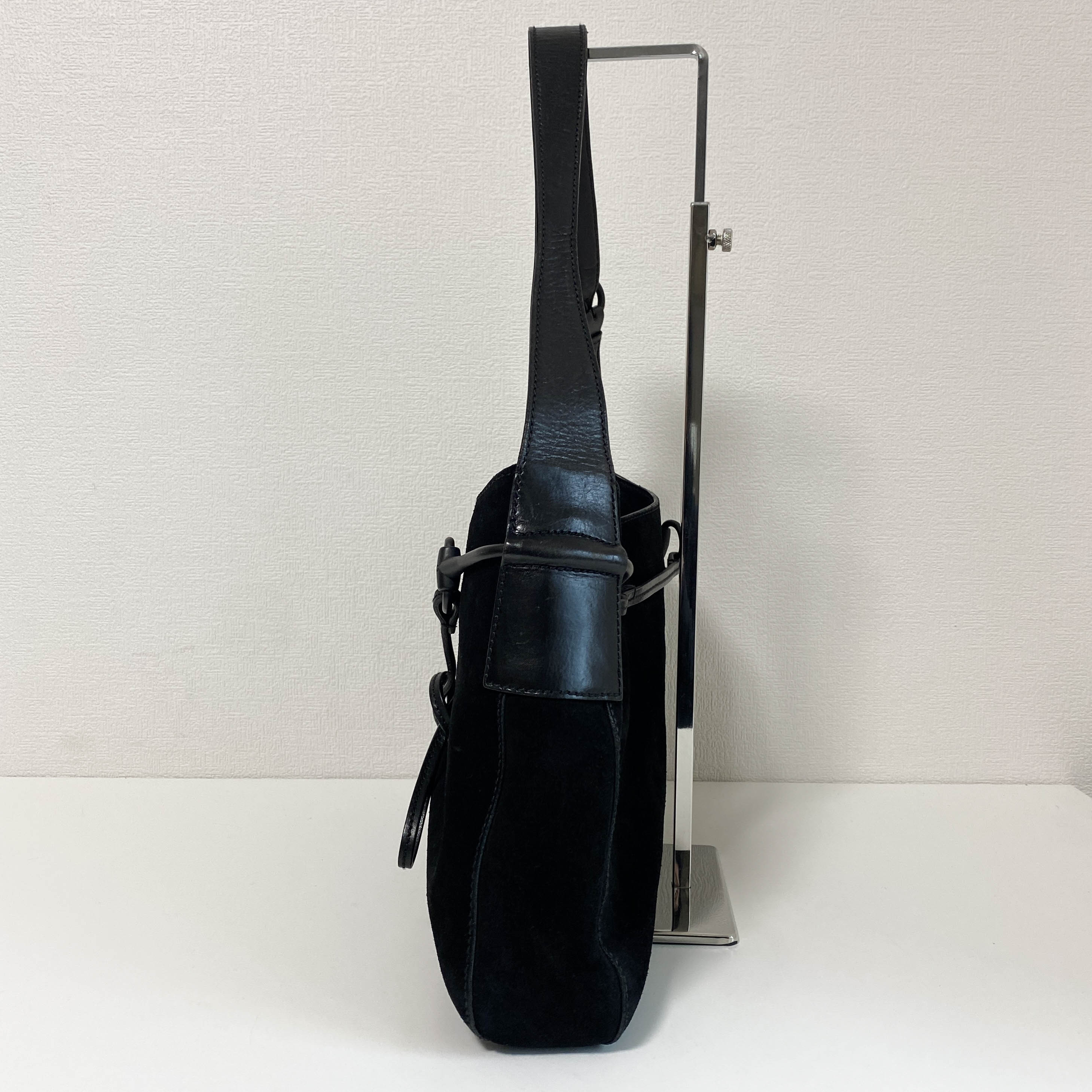 Vintage Black Suede Horsebit Shoulder Bag