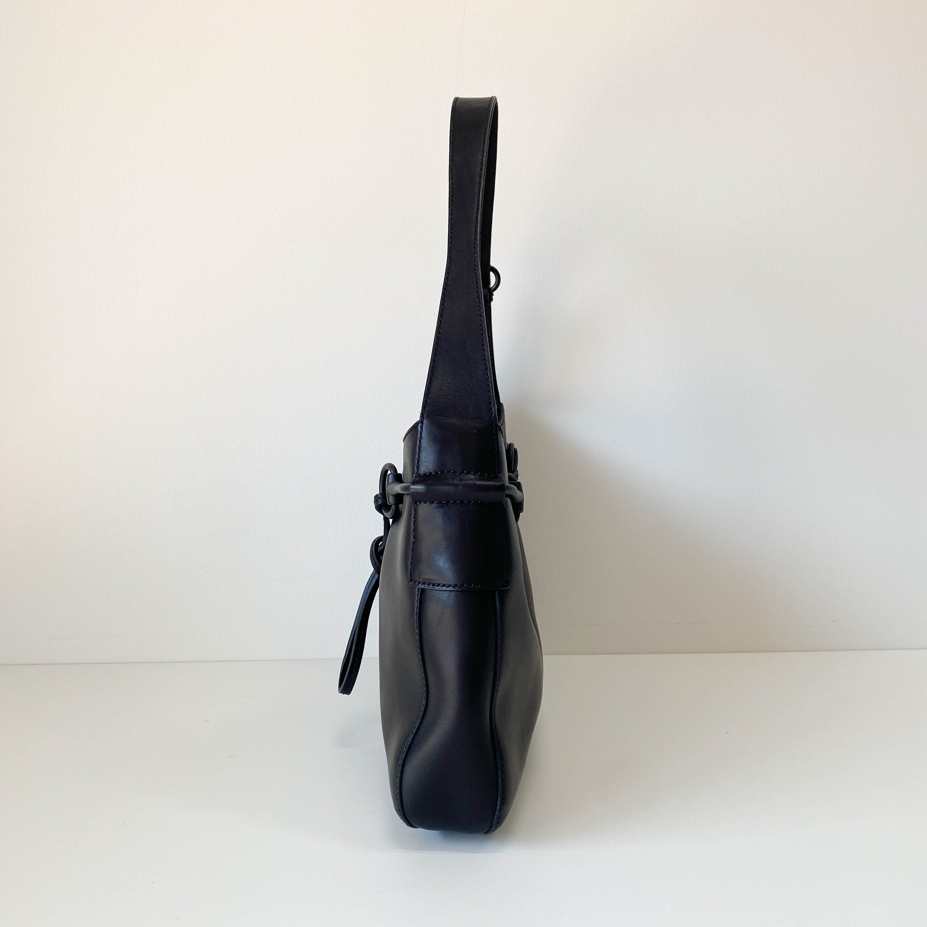 Horsebit Black Leather Shoulder Bag