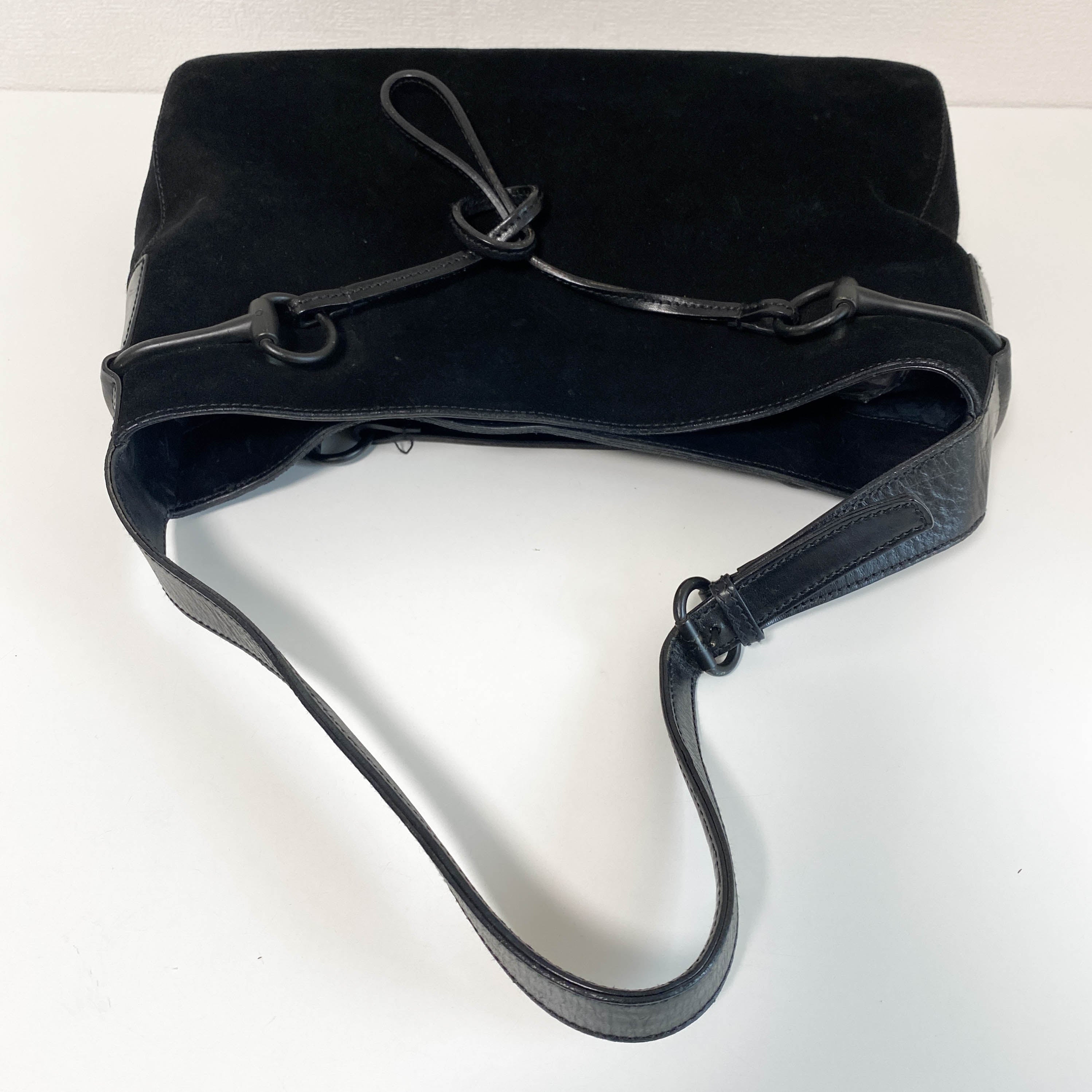 Vintage Black Suede Horsebit Shoulder Bag