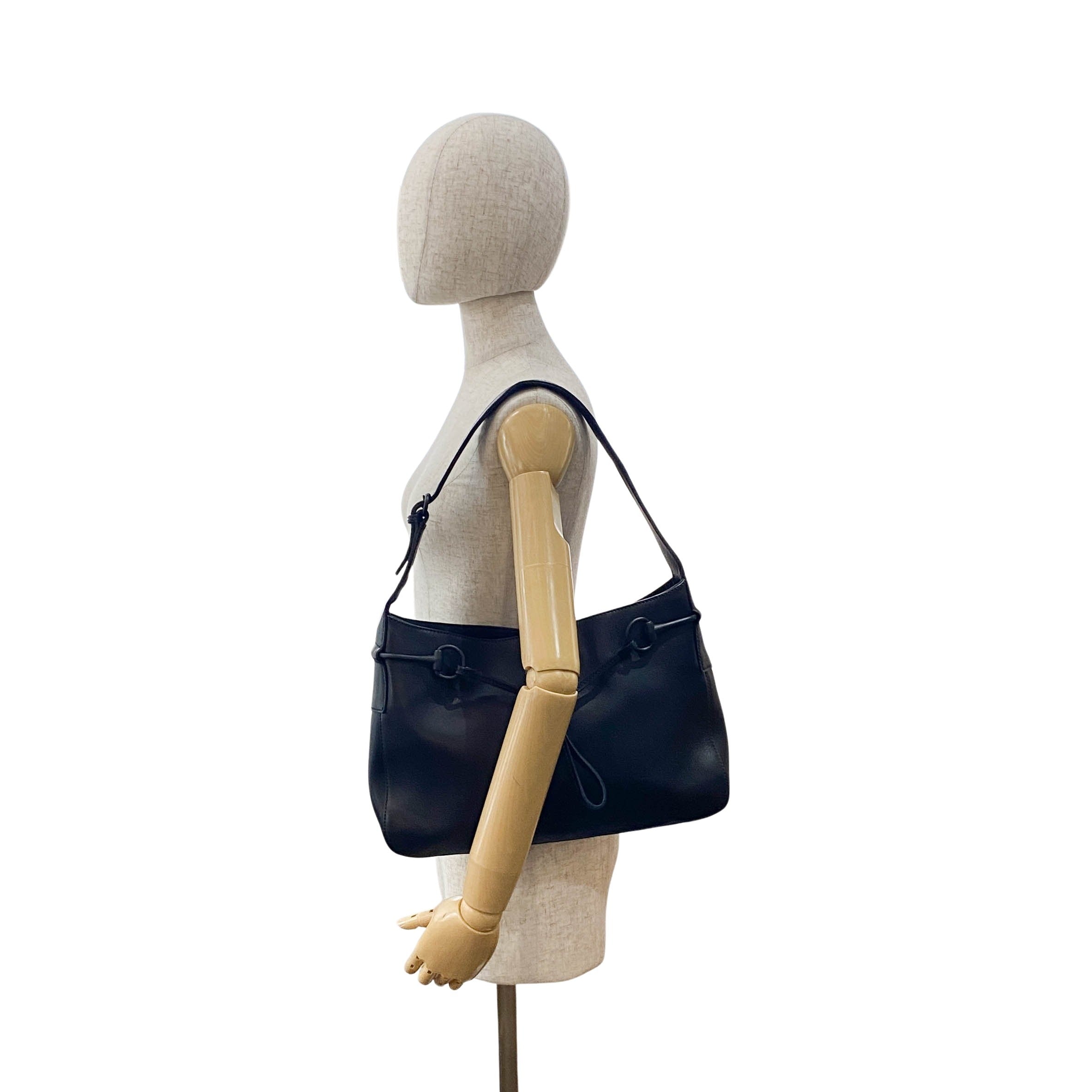 Horsebit Black Leather Shoulder Bag