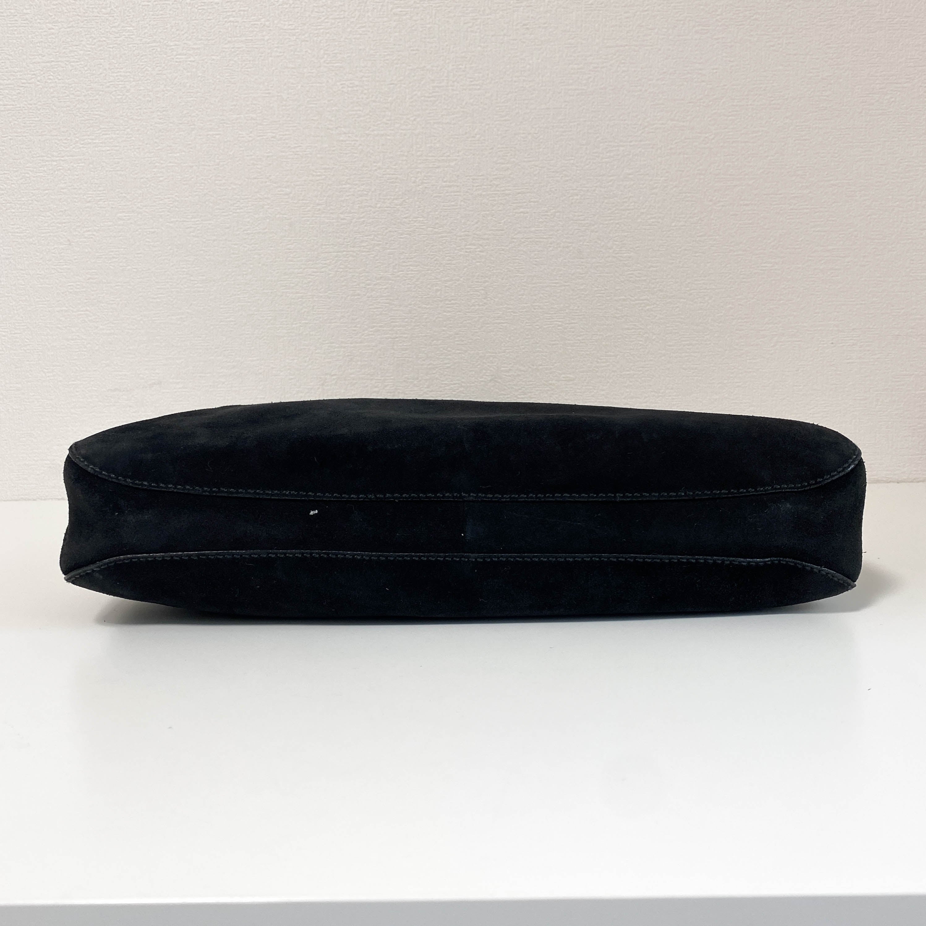 Vintage Black Suede Horsebit Shoulder Bag