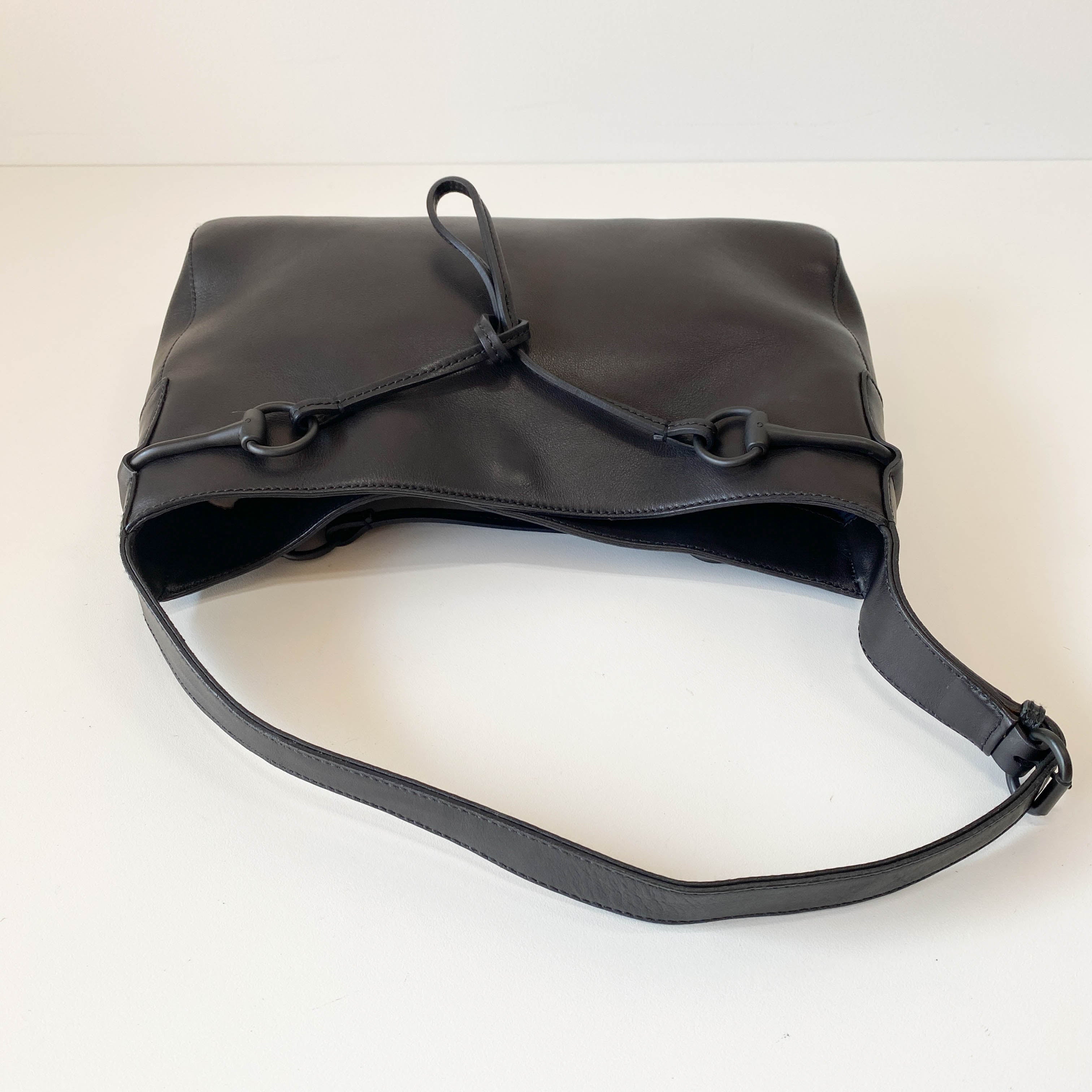 Horsebit Black Leather Shoulder Bag