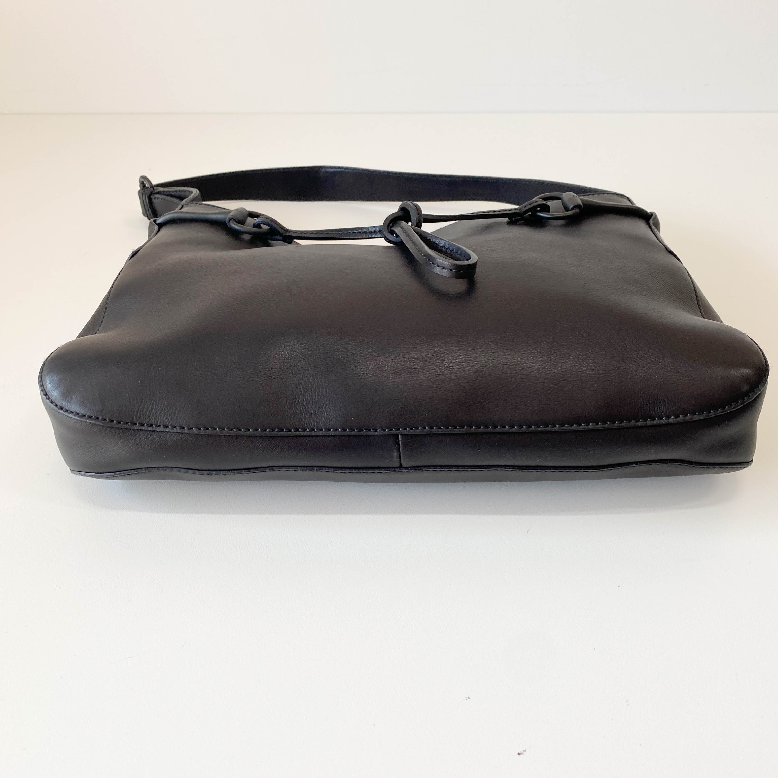 Horsebit Black Leather Shoulder Bag