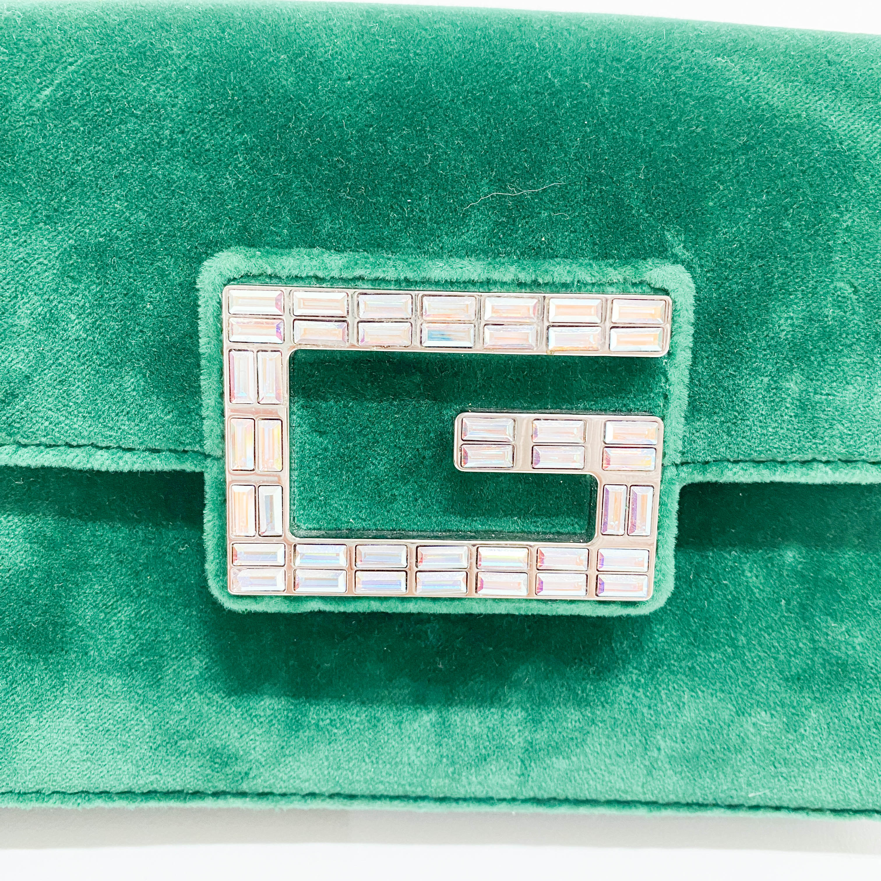 Green Velvet Rhinestones G Buckle