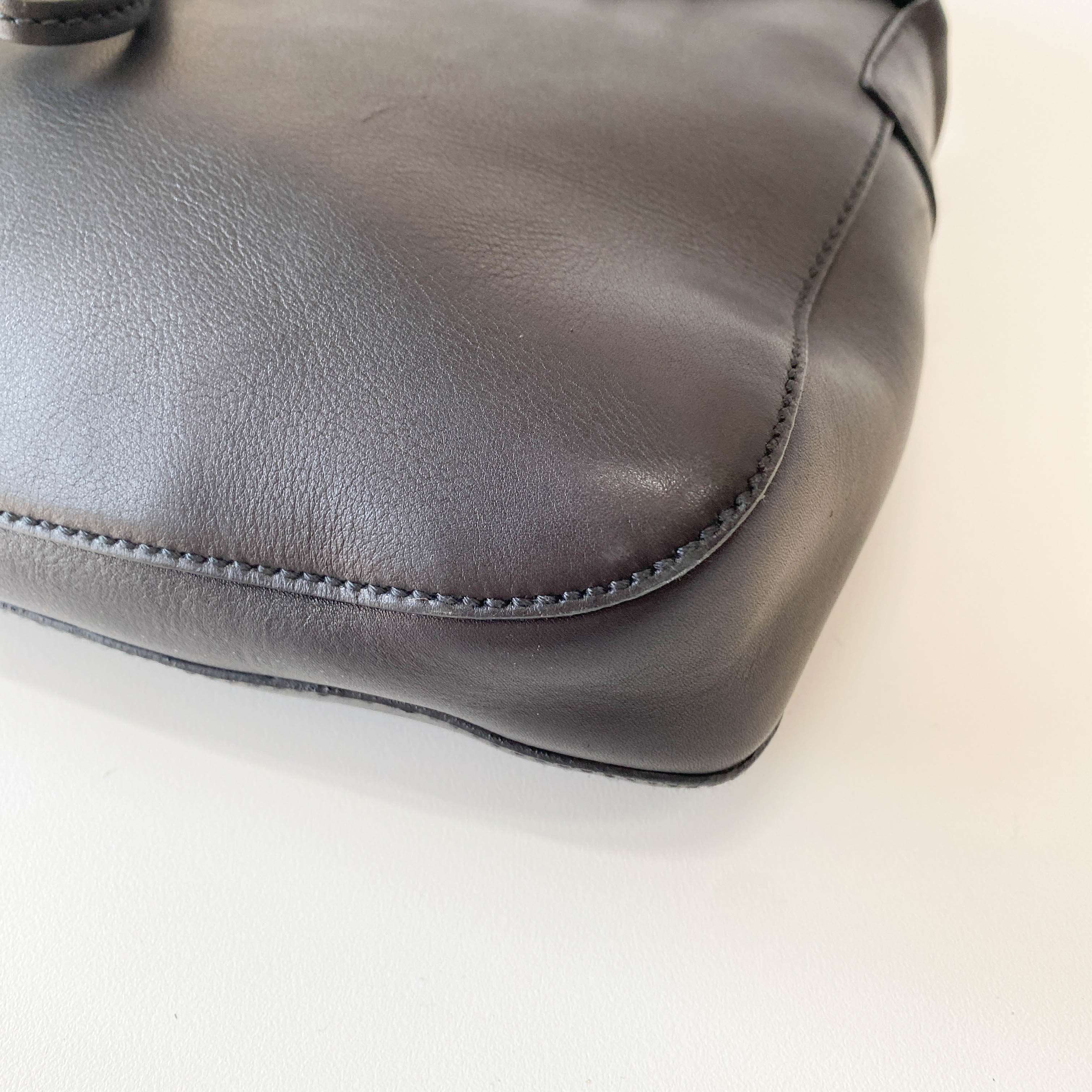 Horsebit Black Leather Shoulder Bag