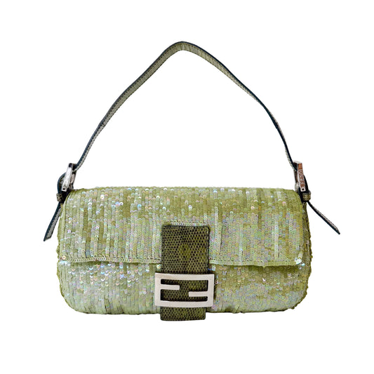 Baguette Green Sequin Shoulder Bag