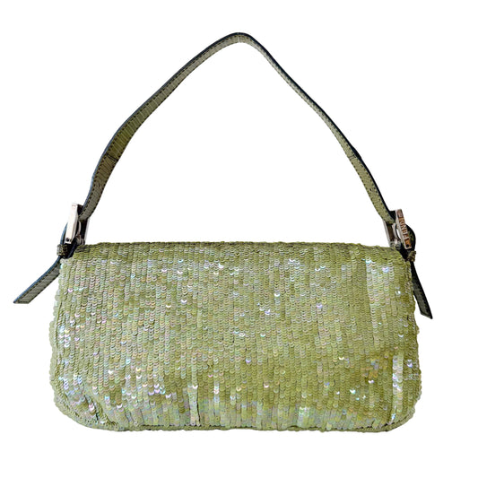 Baguette Green Sequin Shoulder Bag