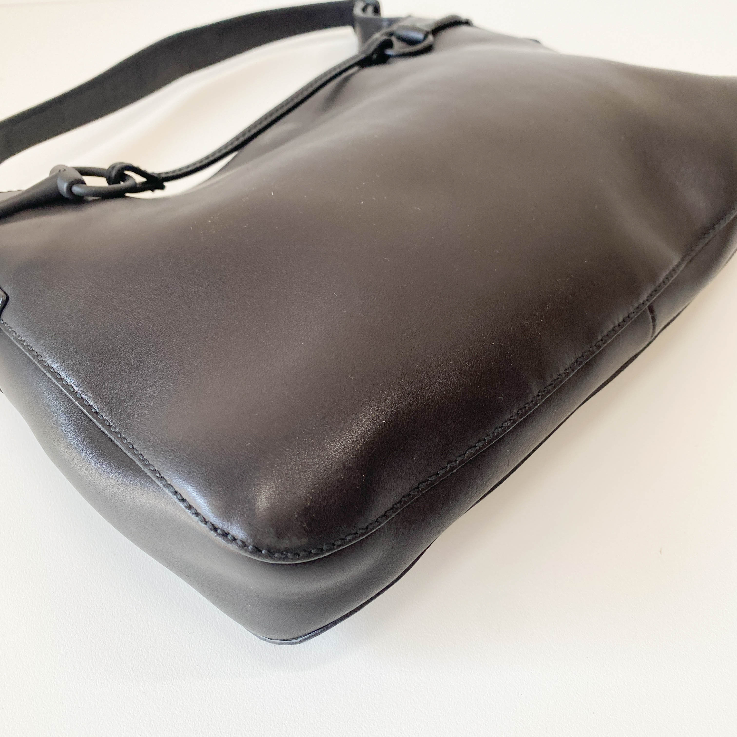 Horsebit Black Leather Shoulder Bag