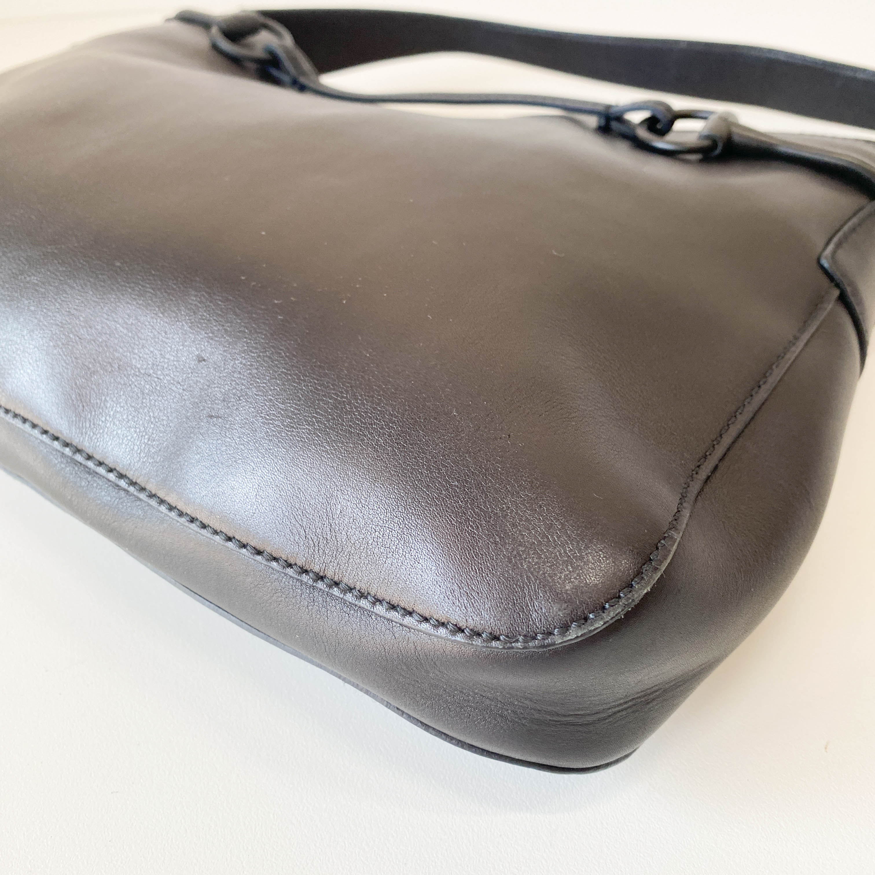 Horsebit Black Leather Shoulder Bag