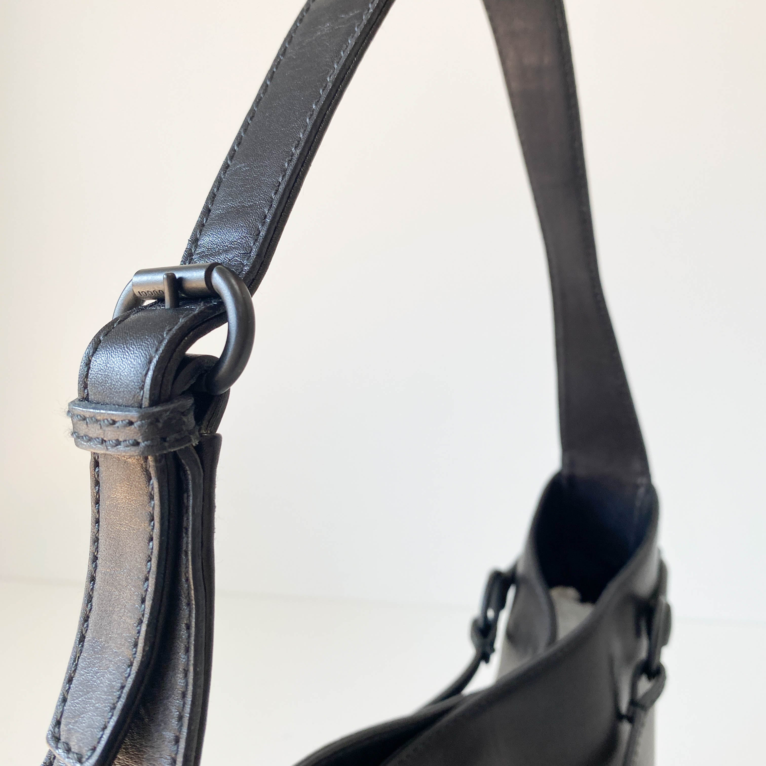 Horsebit Black Leather Shoulder Bag