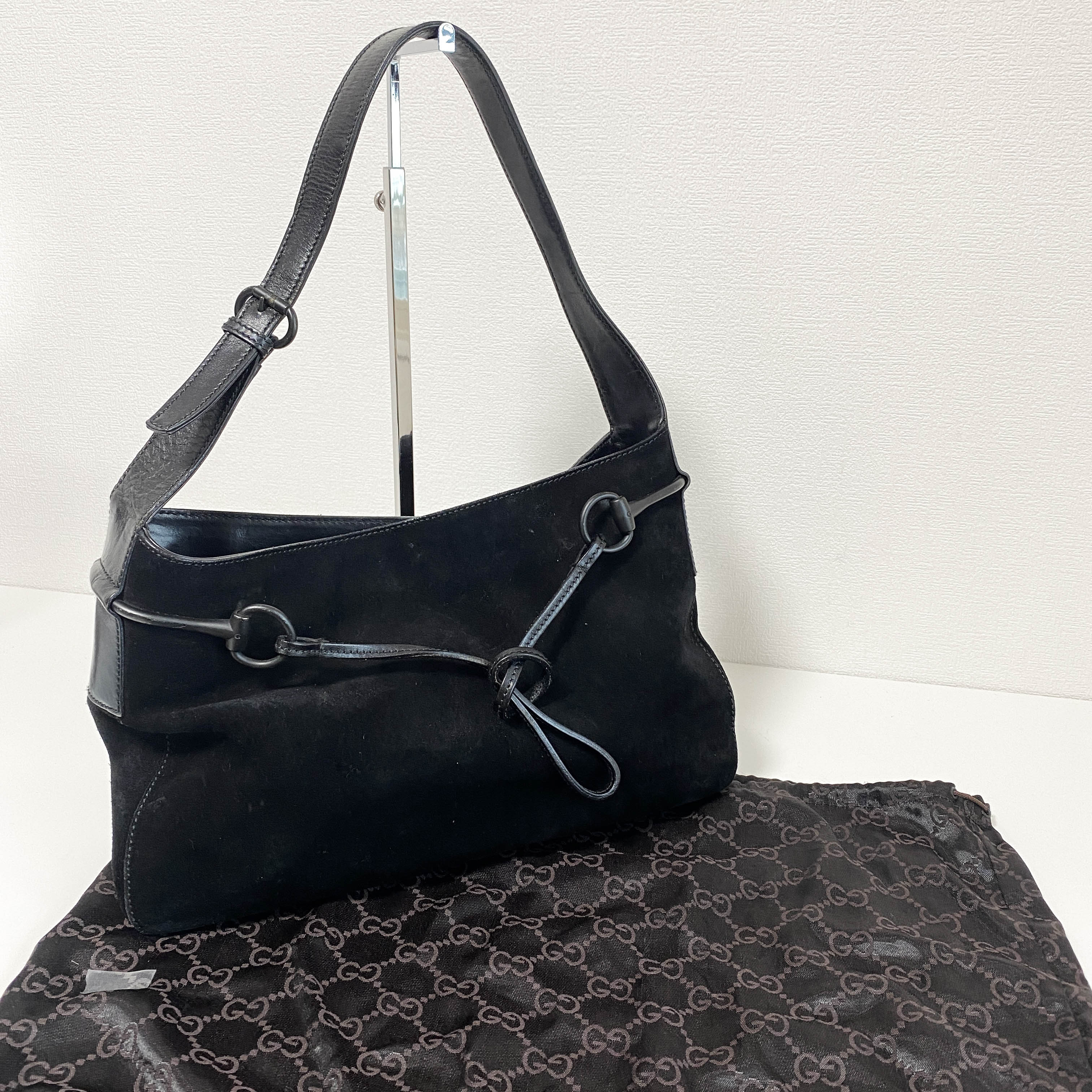 Vintage Black Suede Horsebit Shoulder Bag