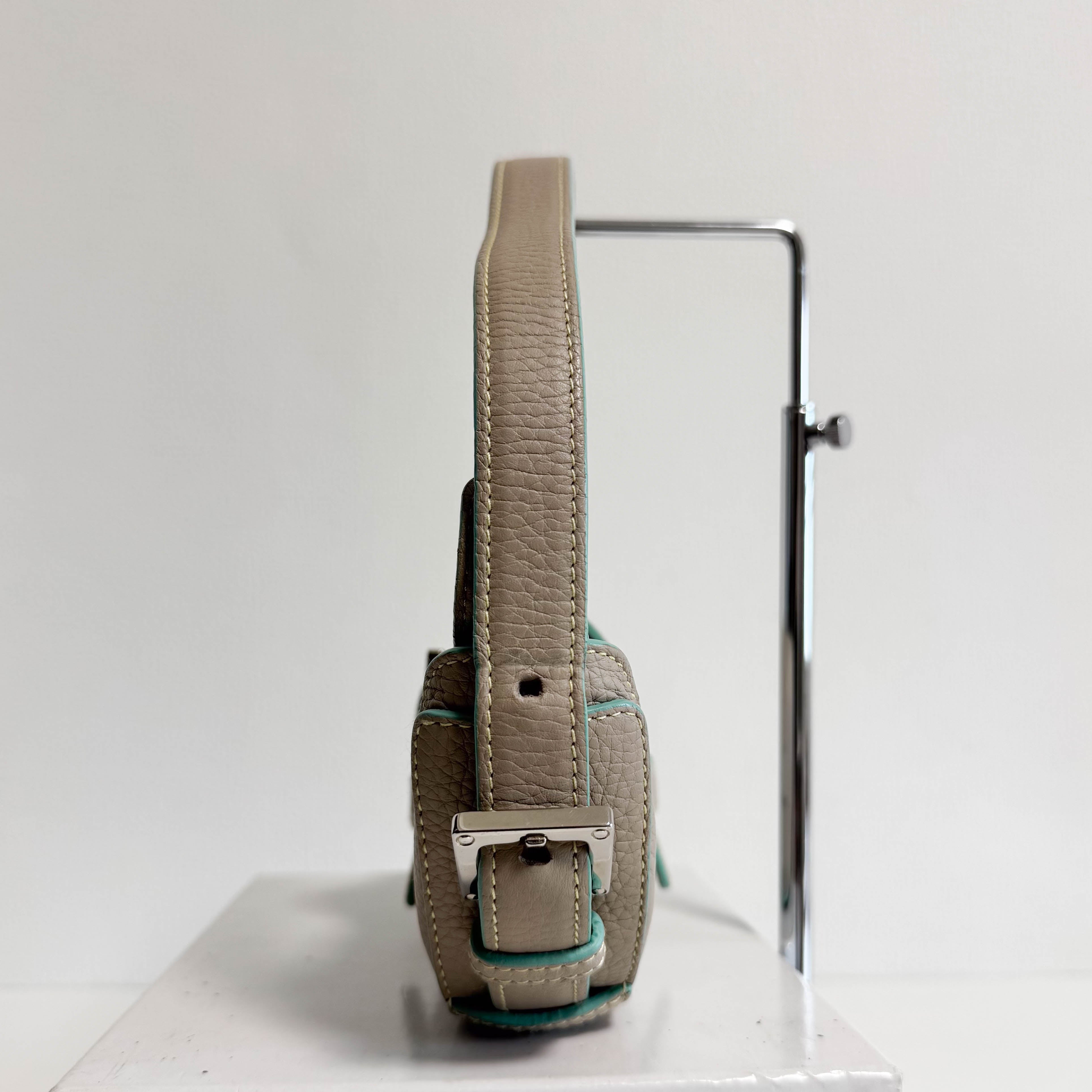 Beige Leather Hobo Shoulder Bag