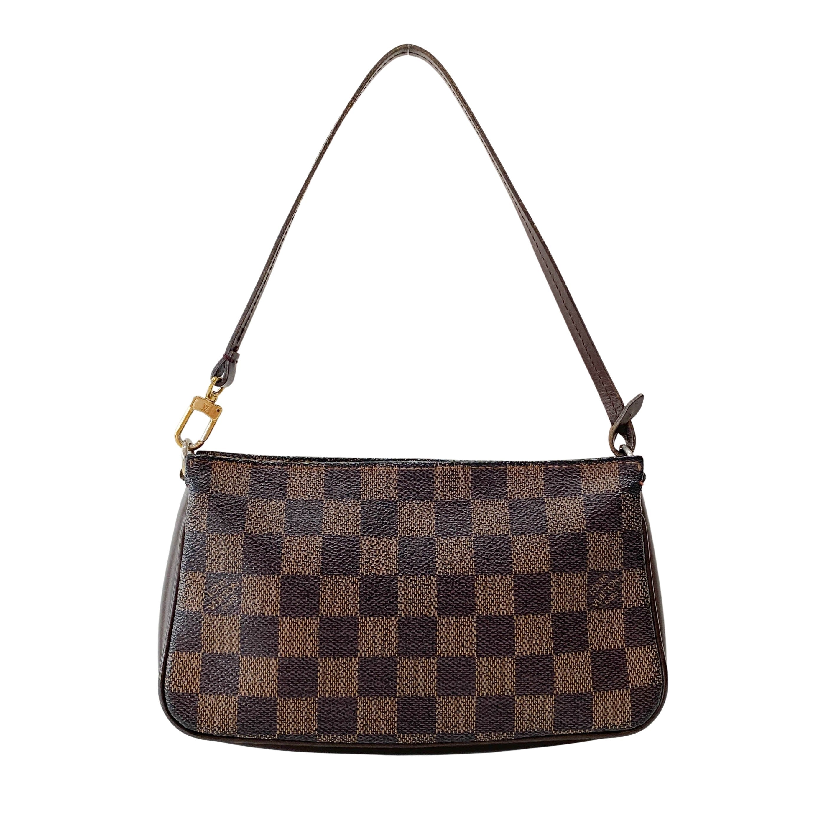 Damie Small Brown Checkered Pochette Shoulder Bag