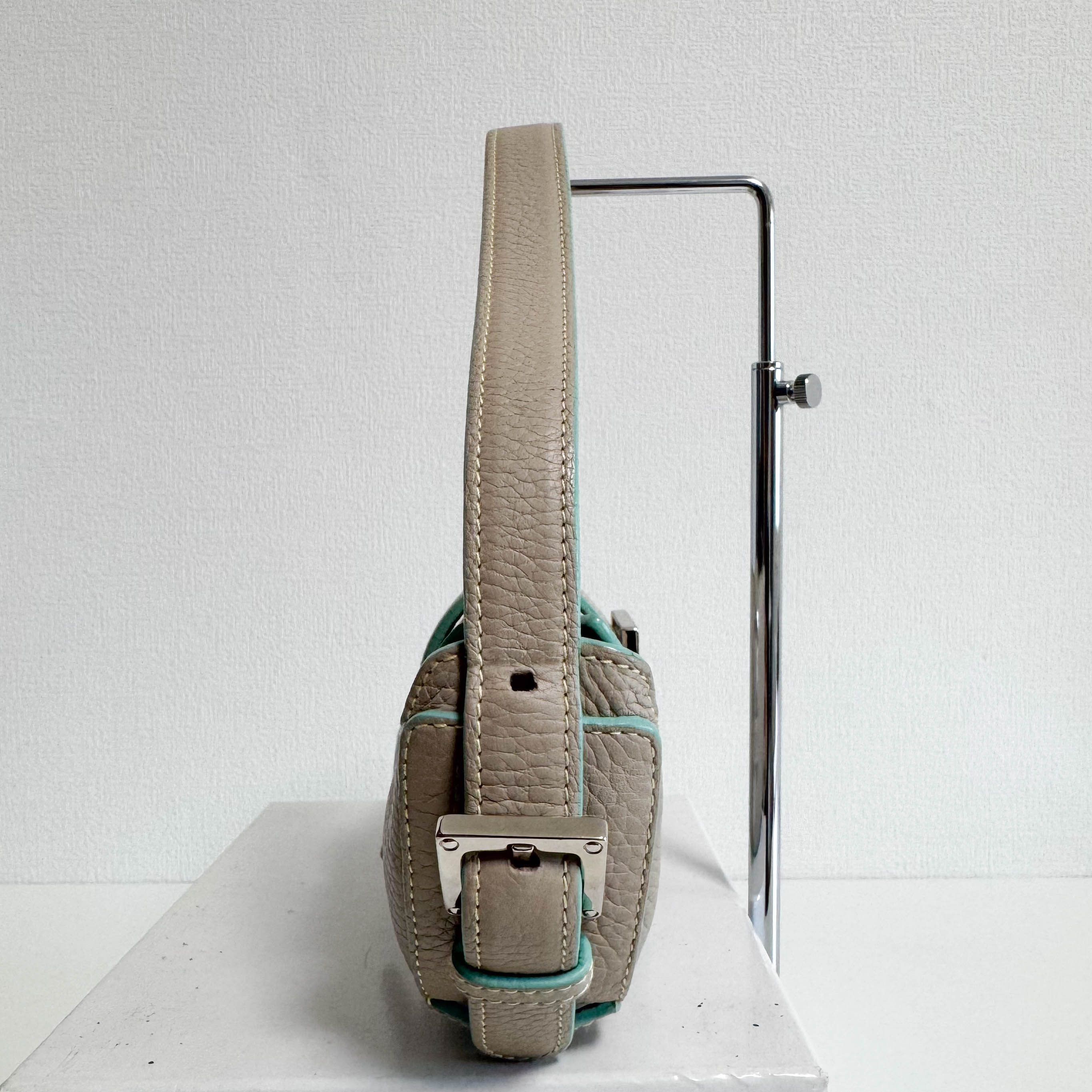 Beige Leather Hobo Shoulder Bag