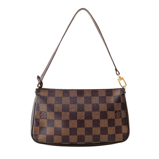 Damie Small Brown Checkered Pochette Shoulder Bag