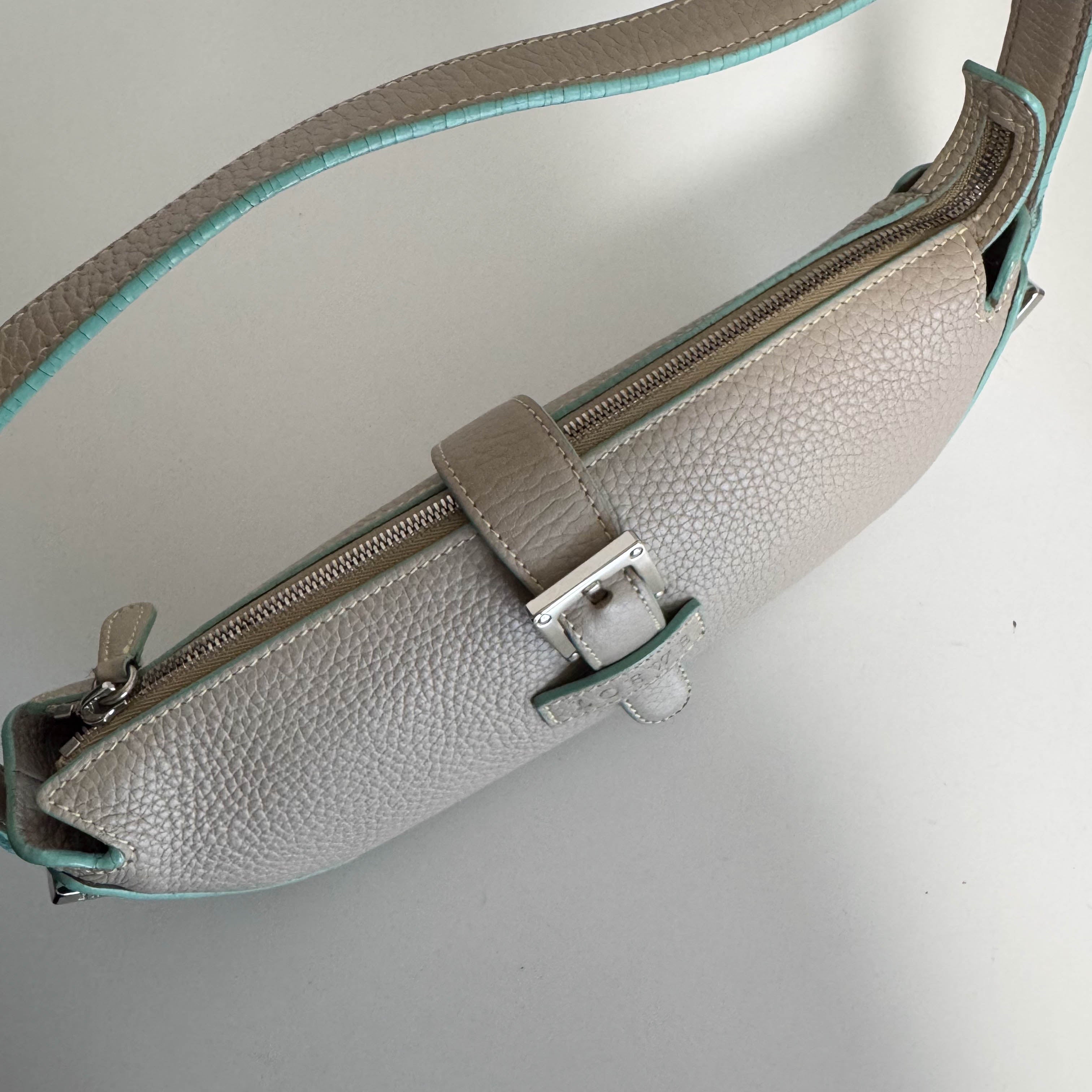 Beige Leather Hobo Shoulder Bag