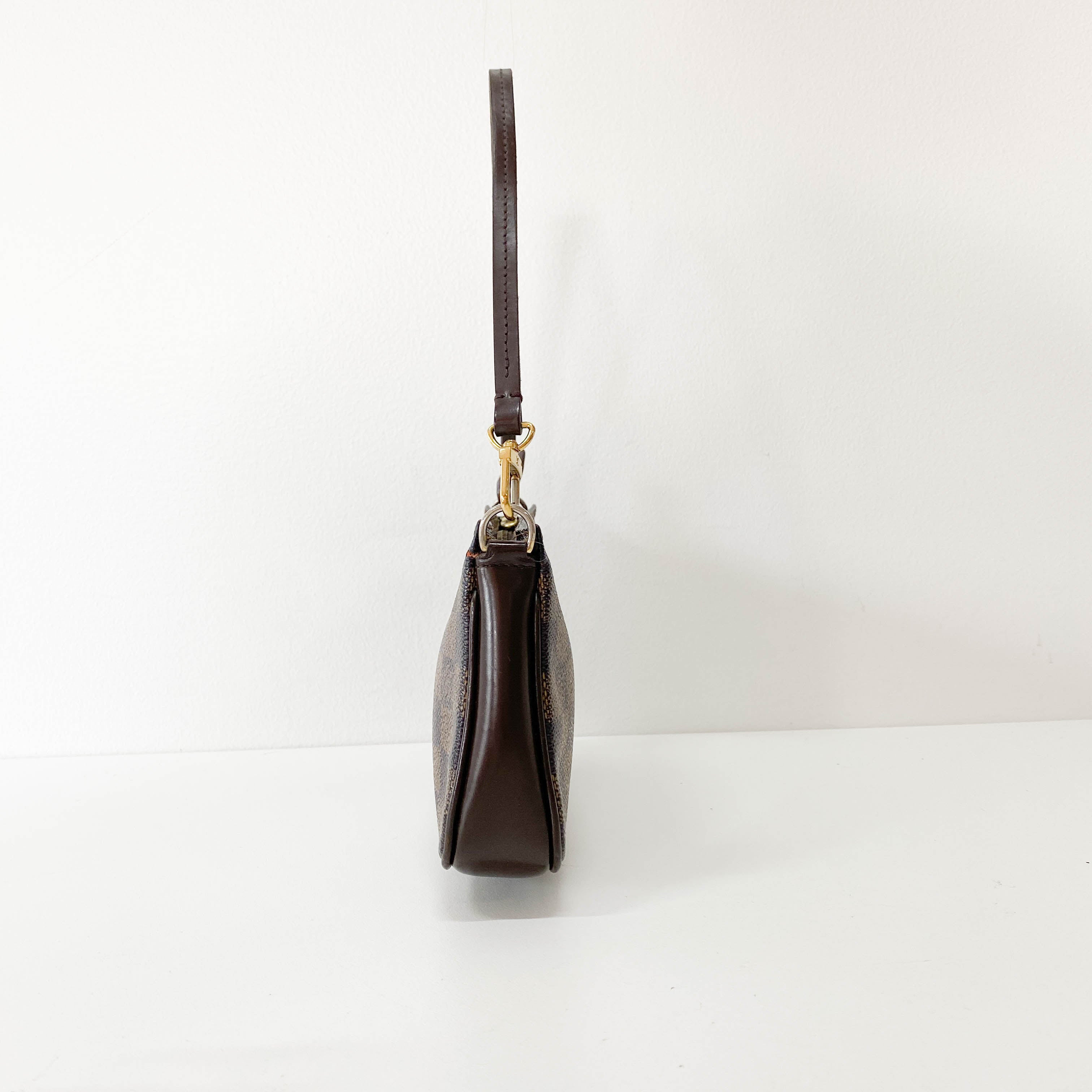 Damie Small Brown Checkered Pochette Shoulder Bag