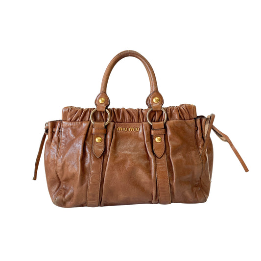 Vitello Brown Leather Handle Bag