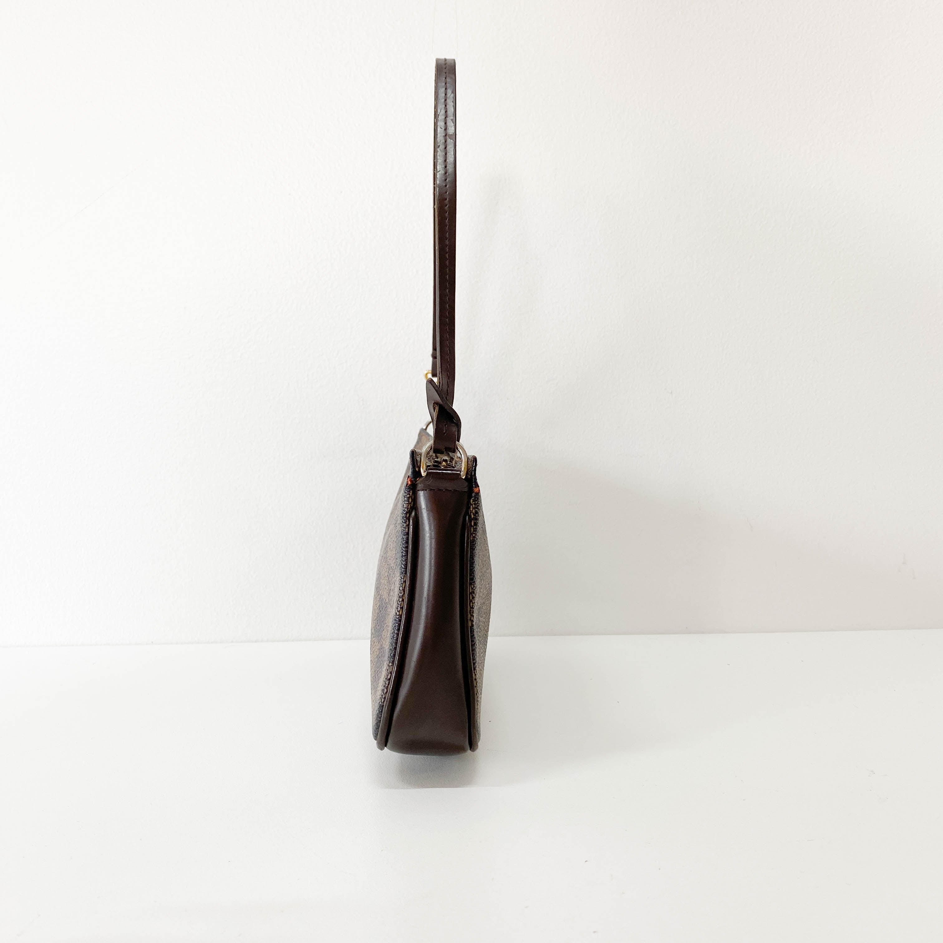 Damie Small Brown Checkered Pochette Shoulder Bag