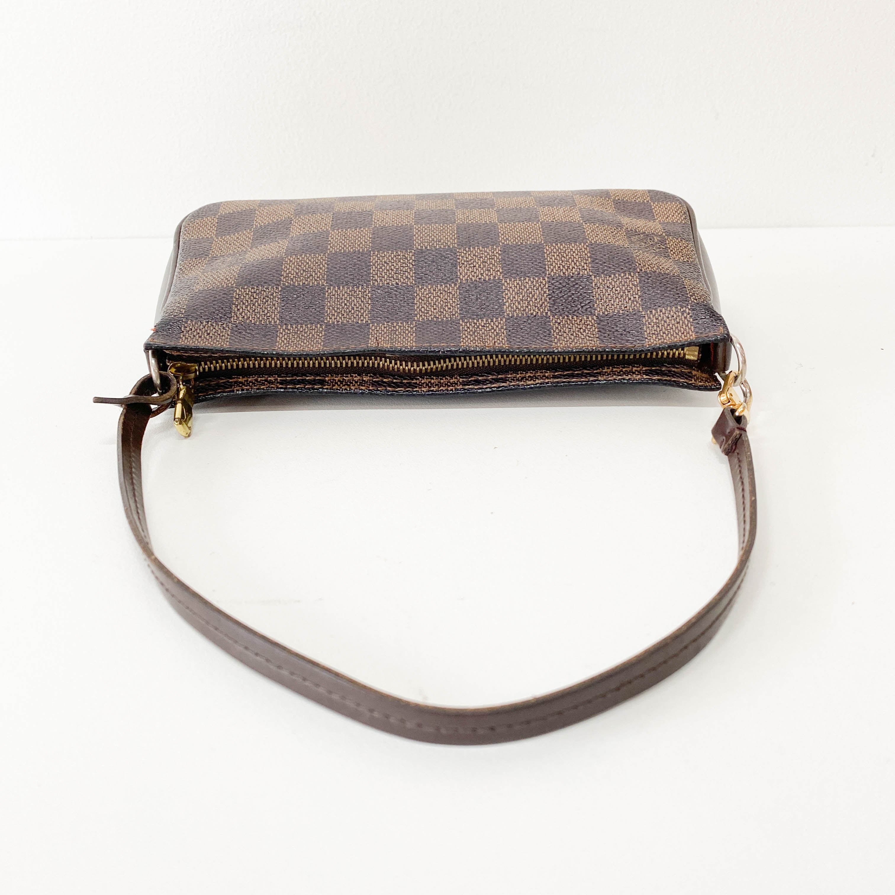 Damie Small Brown Checkered Pochette Shoulder Bag