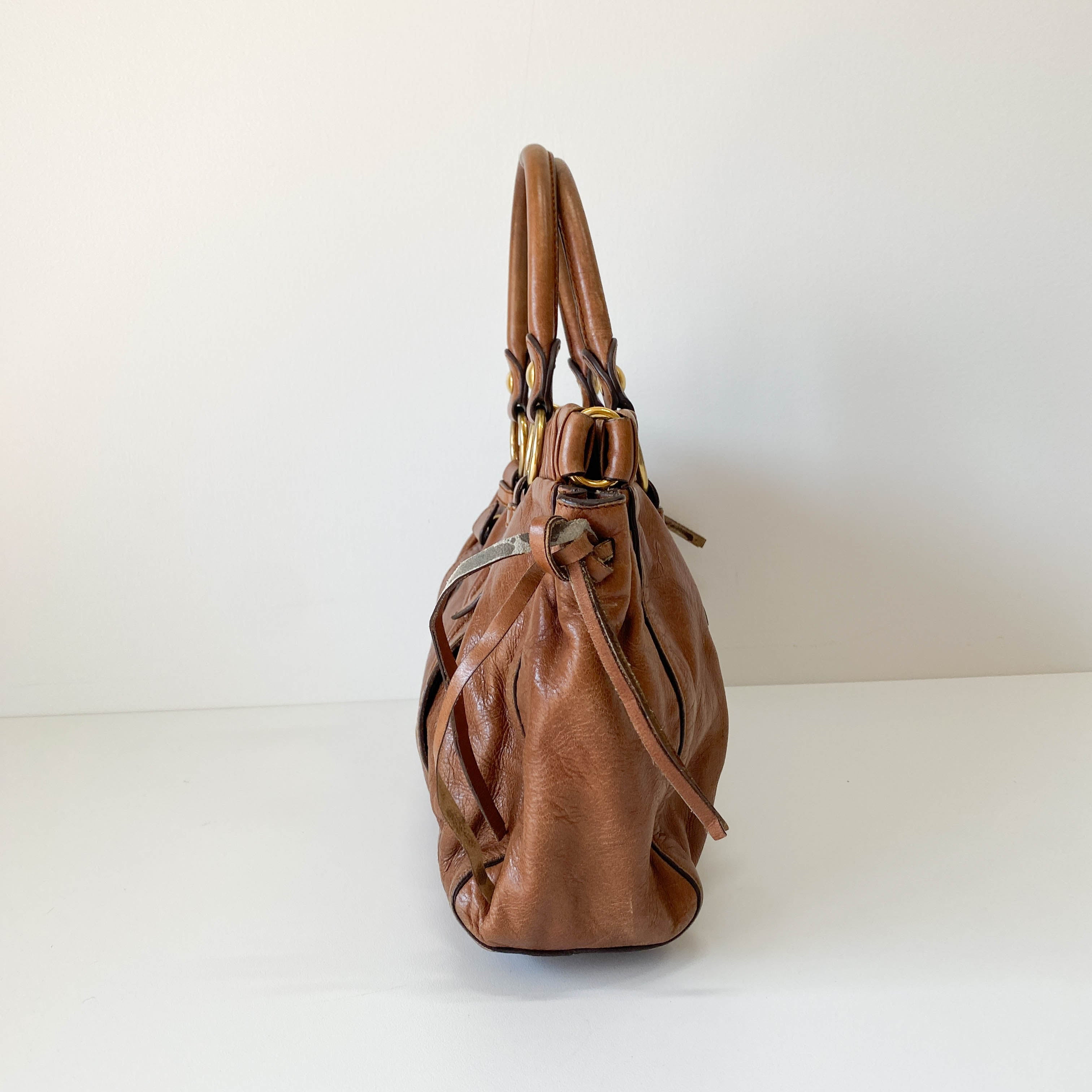 Vitello Brown Leather Handle Bag