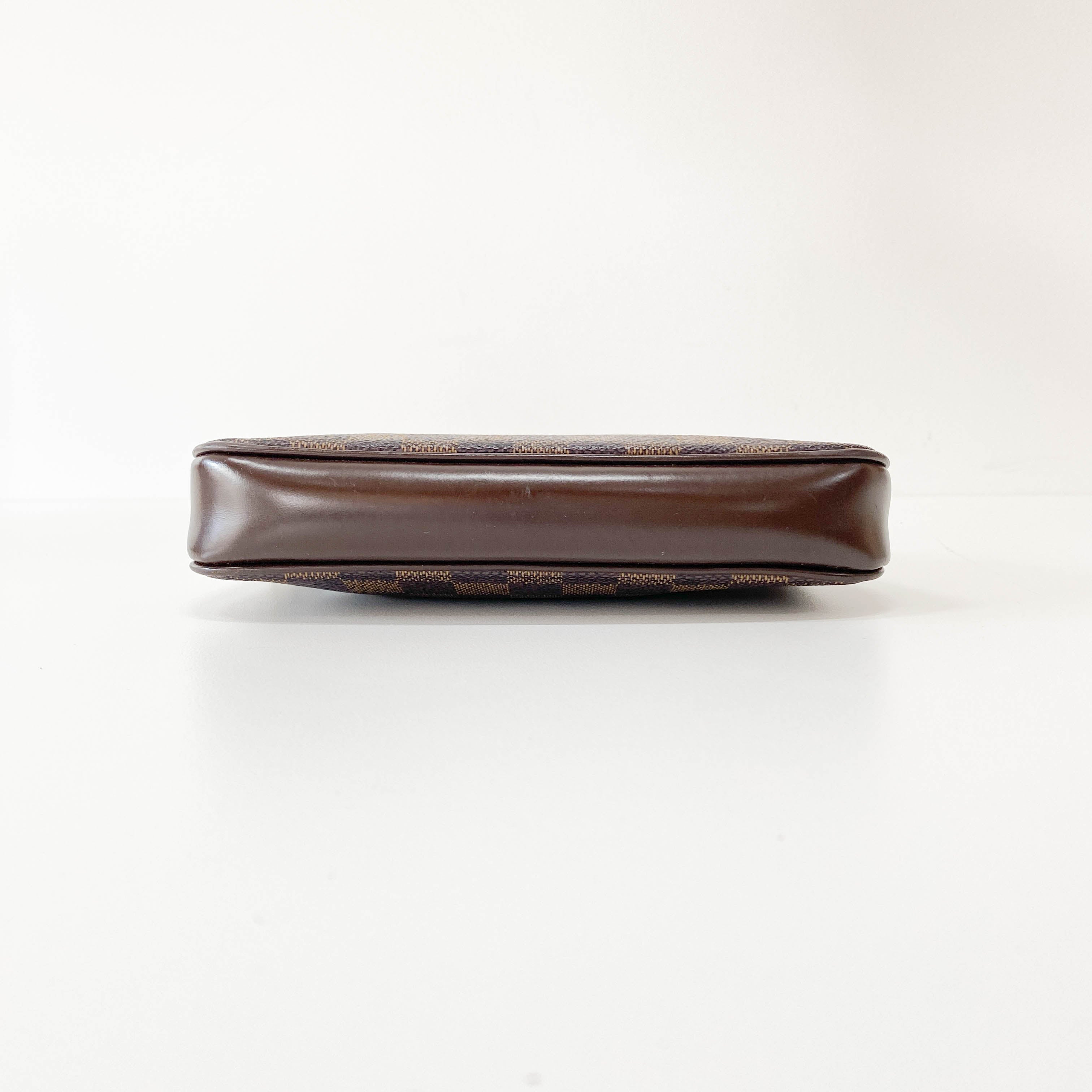 Damie Small Brown Checkered Pochette Shoulder Bag