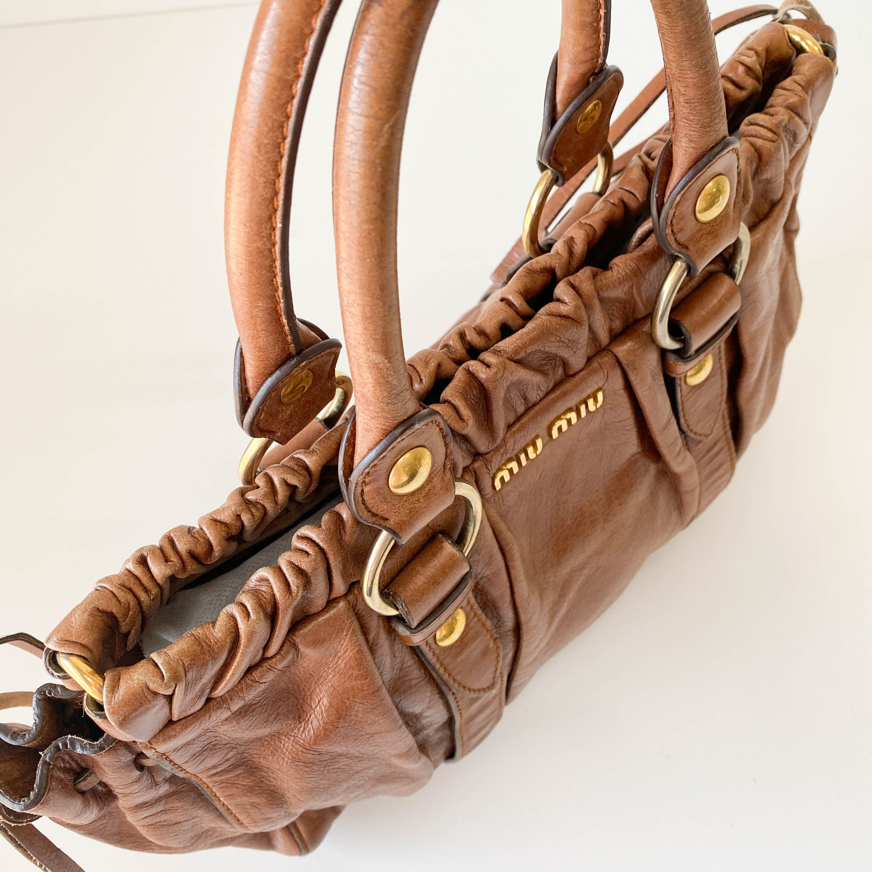 Vitello Brown Leather Handle Bag