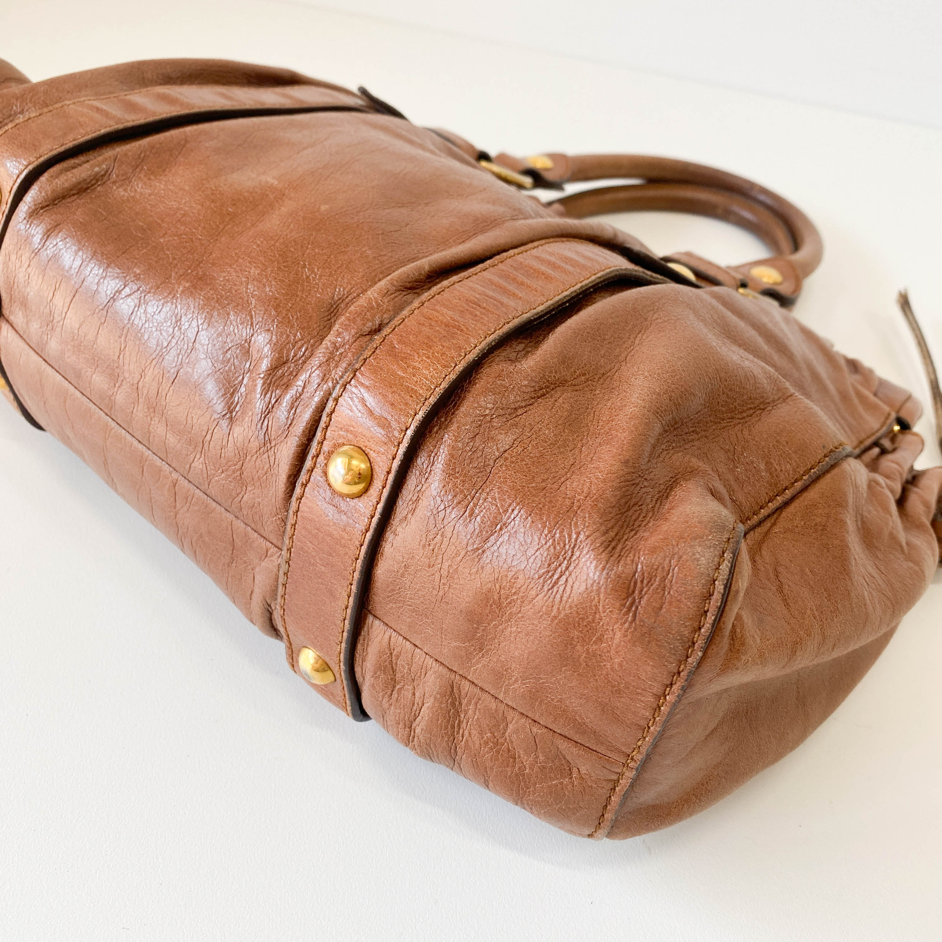 Vitello Brown Leather Handle Bag