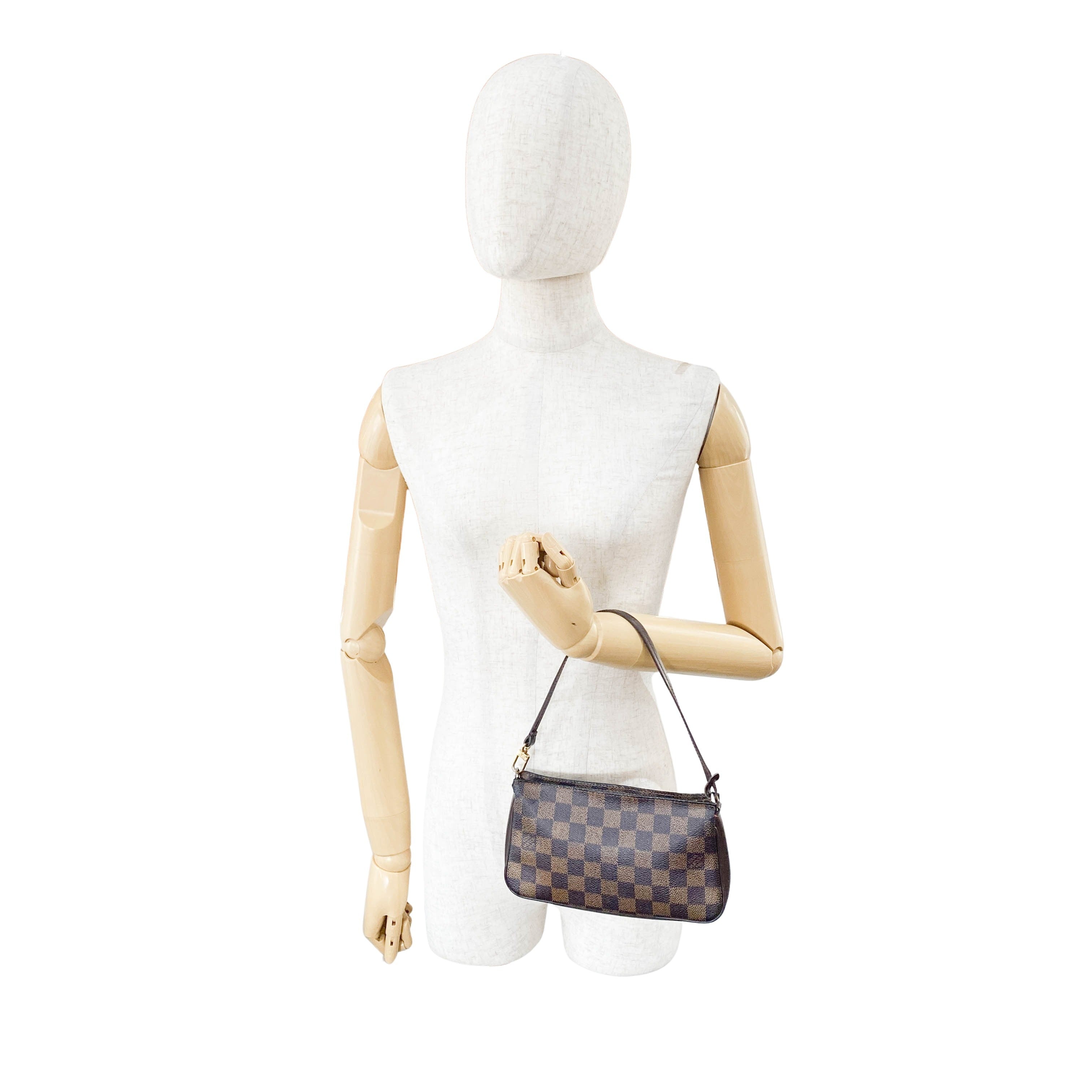 Damie Small Brown Checkered Pochette Shoulder Bag