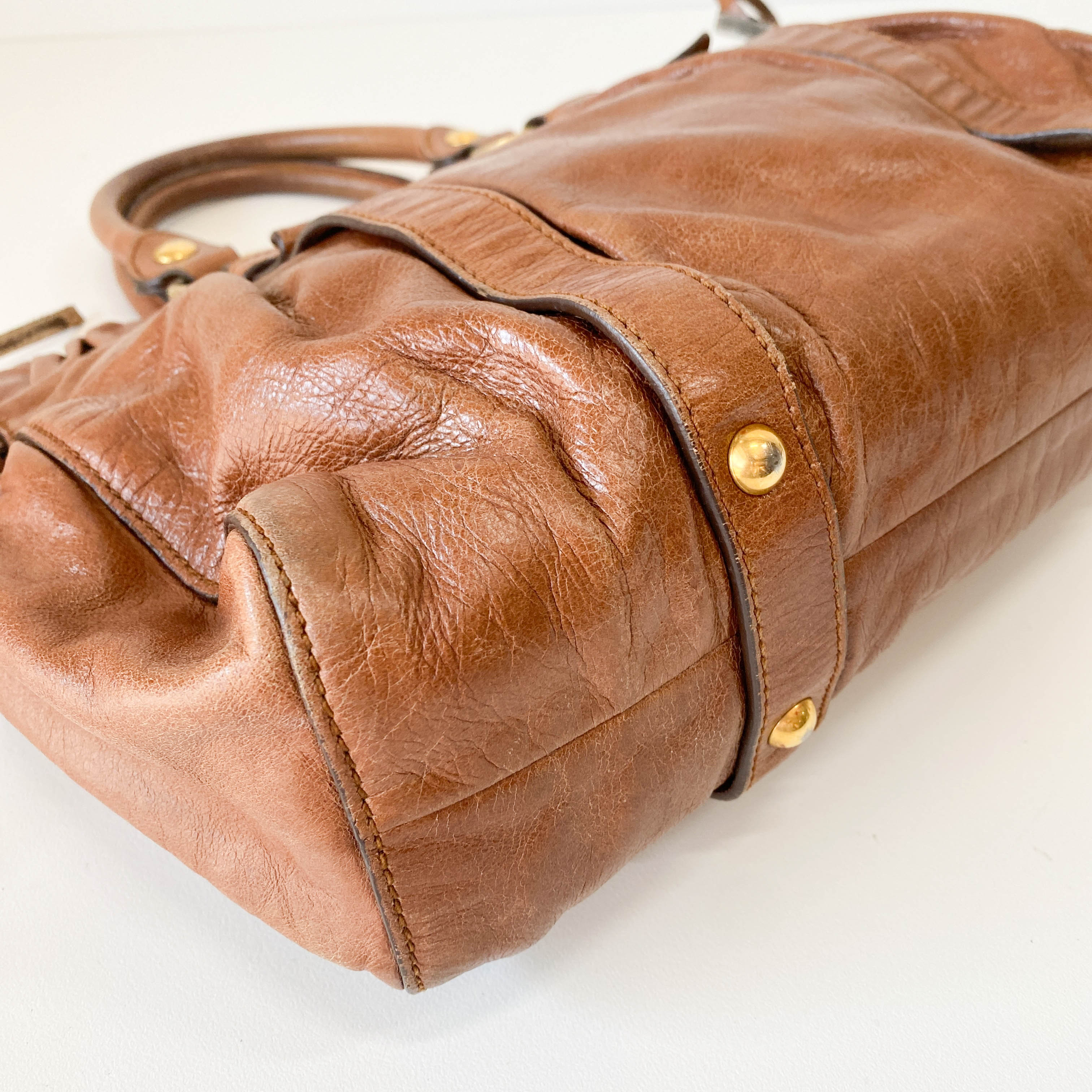 Vitello Brown Leather Handle Bag